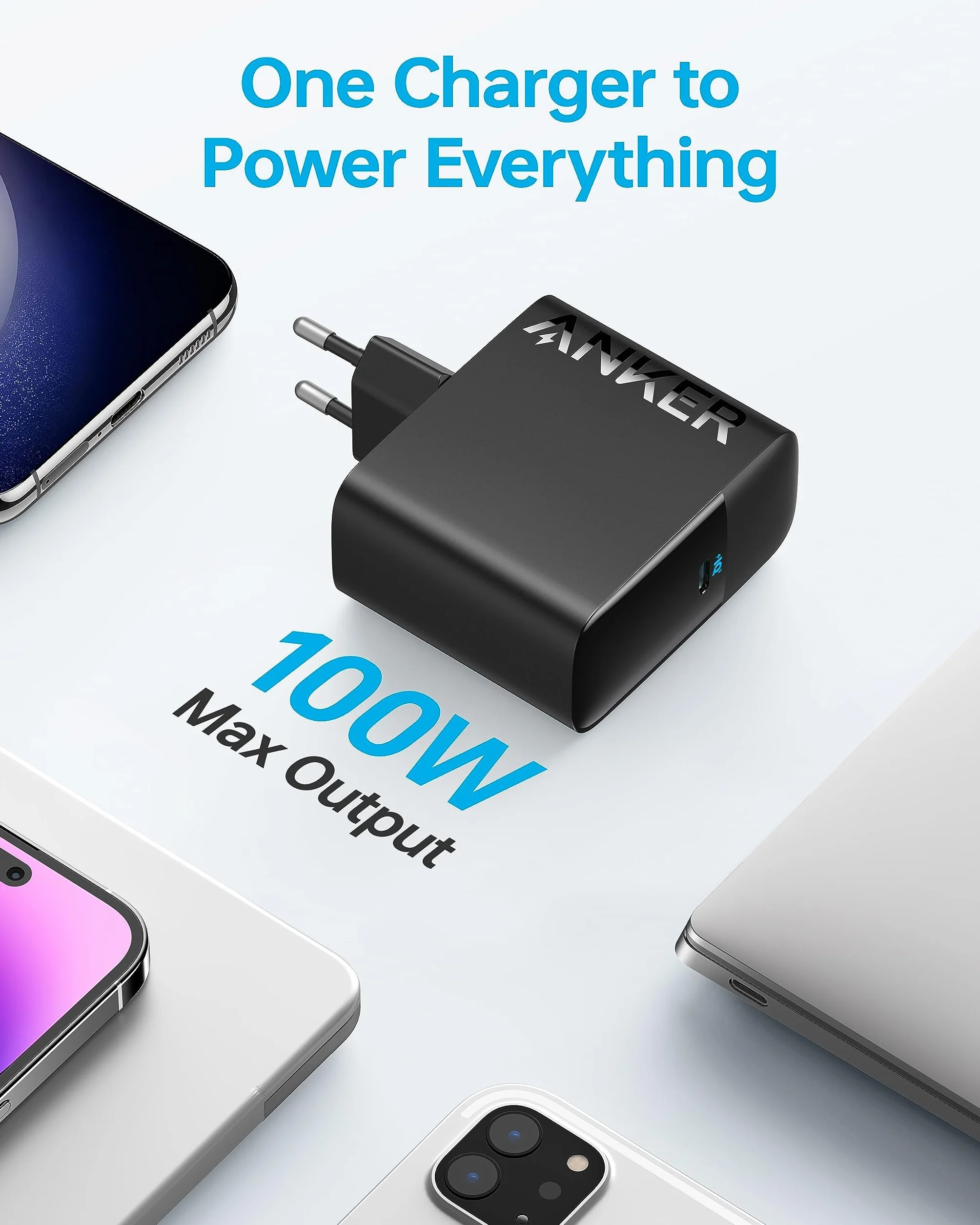 Anker Ładowarka USB-C 100 W, ładowarka do MacBooka Pro, kompaktowa szybka ładowarka Anker PIQ 3.0 do MacBooka, iPada Pro, iPhone'a 16/15, USB-C (kabel w zestawie)
