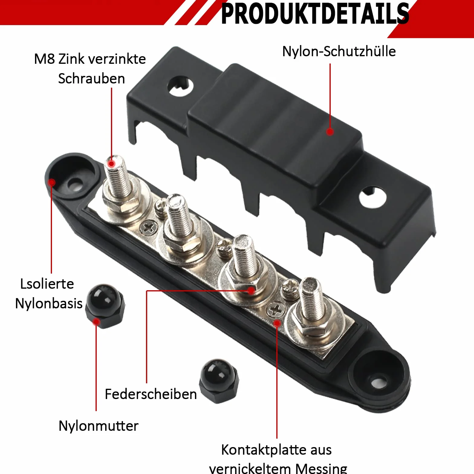 Szyny zbiorcze 12-48 V DC BusBar Box 4×M8 moduł rozdzielczy prądu