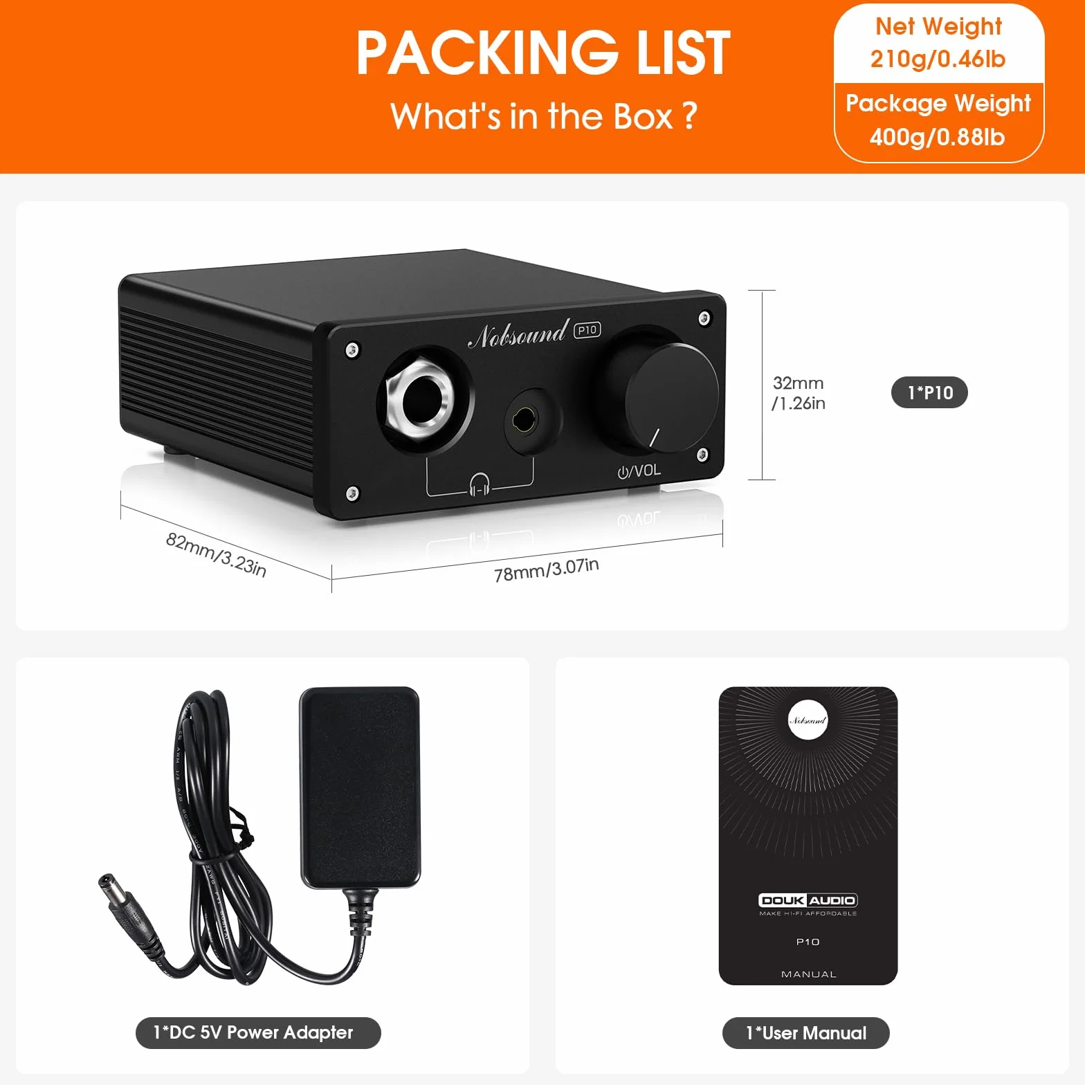 Nobsound P10 Mini wzmacniacz słuchawek HiFi Audio Stereo 24-600Ω