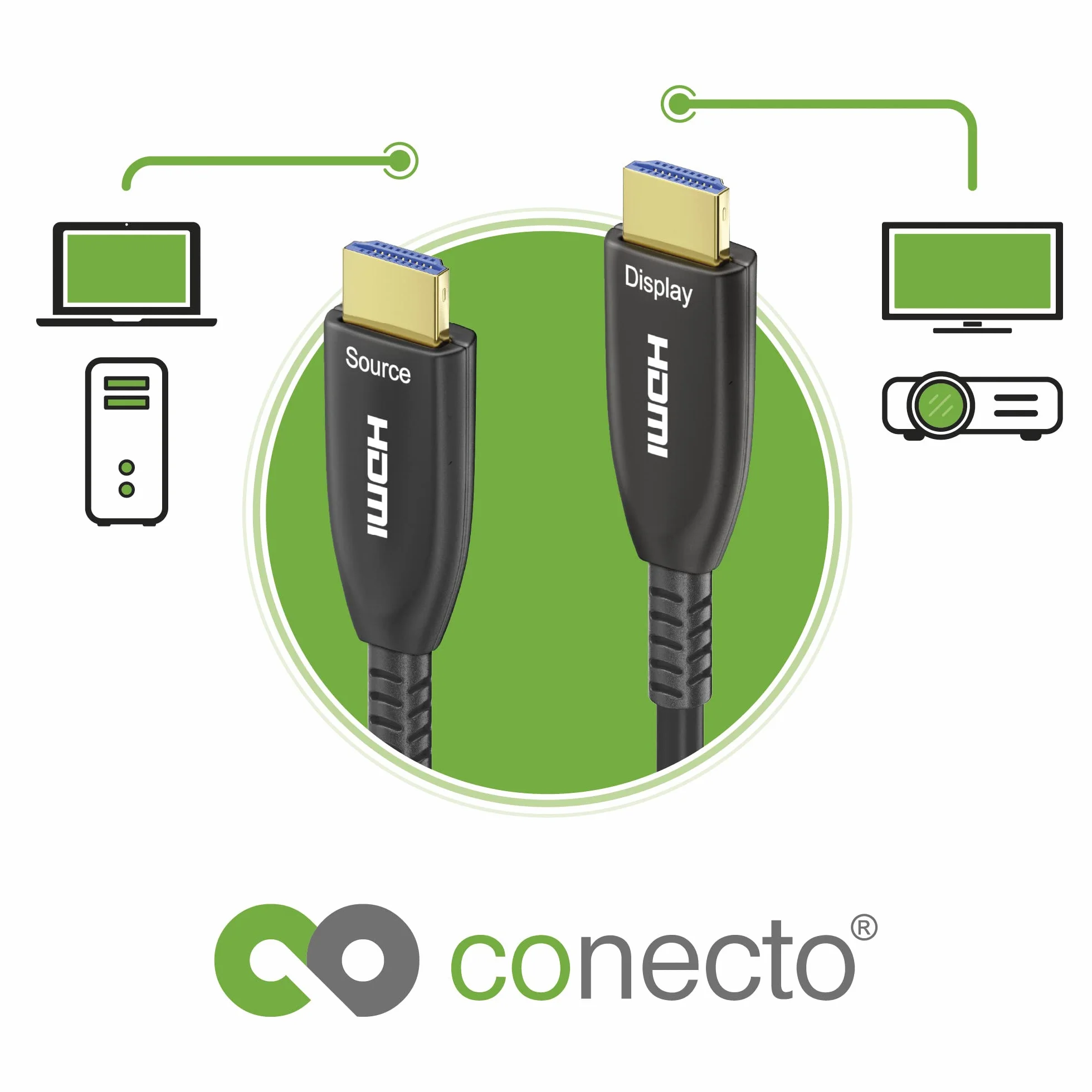 conecto przedłużacz aktywny 8K HDMI 2.1 AOC, kabel hybrydowy (światłowodowy/miedziany), czarny, 20 m