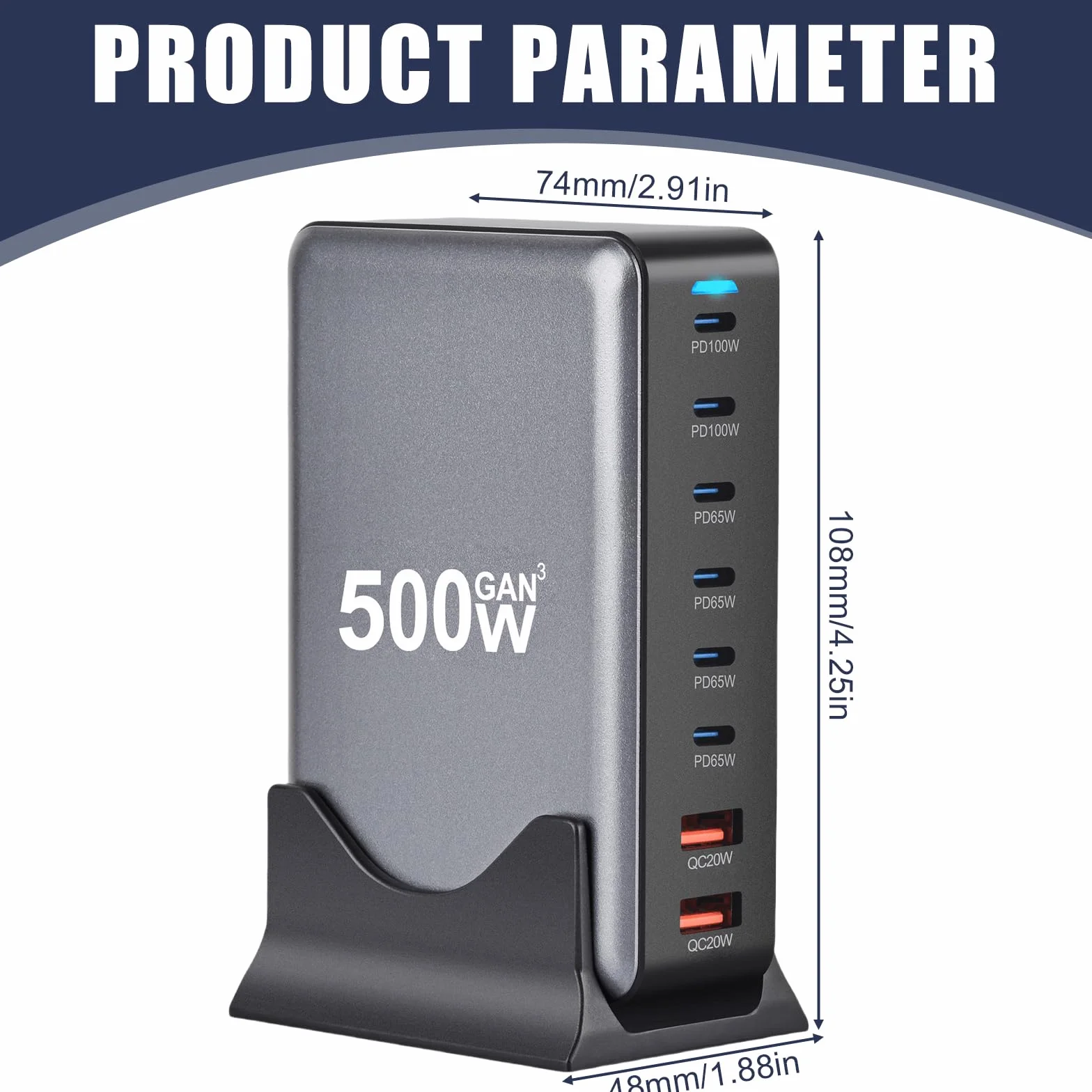 Ładowarka USB C 500 W, 8 portów, adapter do szybkiego ładowania z GaN III i PD 3.1, z 6 USB-C i 2 USB-A PD PPS Charger 100 W zasilacz sieciowy do MacBook, iPhone, laptop, iPad, Samsung