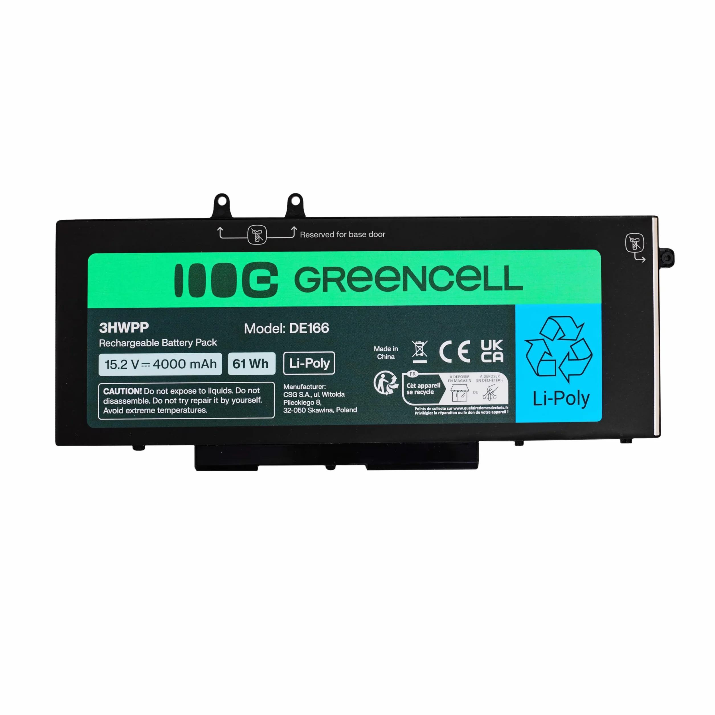 Green Cell N3HWPP akumulator do laptopa 15,2 V 4000 mAh 61 Wh Li-Poly Dell Latitude 5400 5401 5410 5411 5500 5501 Precision 3540 3541 3550 3551