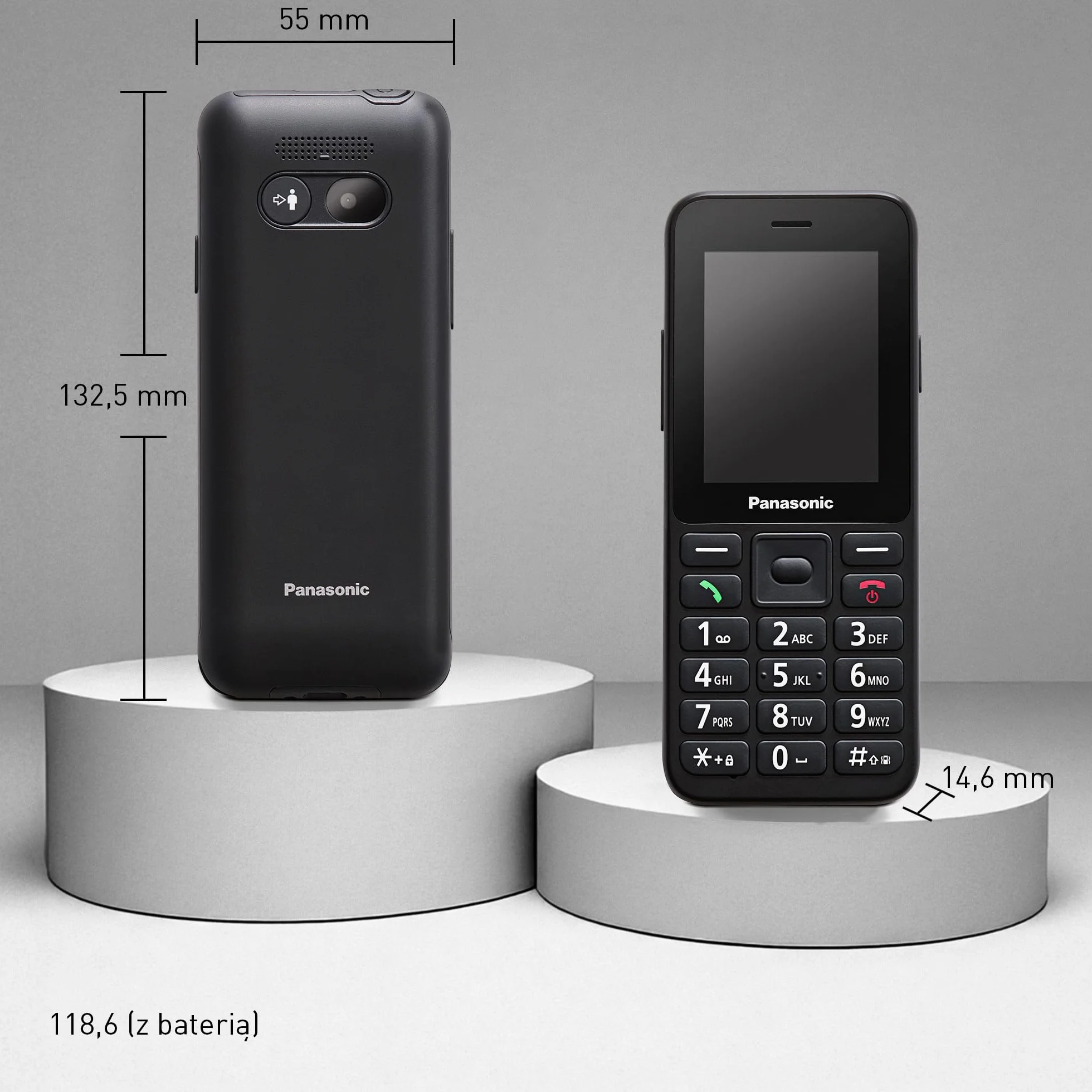 Panasonic KX-TU260EXB Telefon komórkowy 4G duże przyciski IP44 USB C czas rozmowy 7,5h ekran 2,4 cala czarny