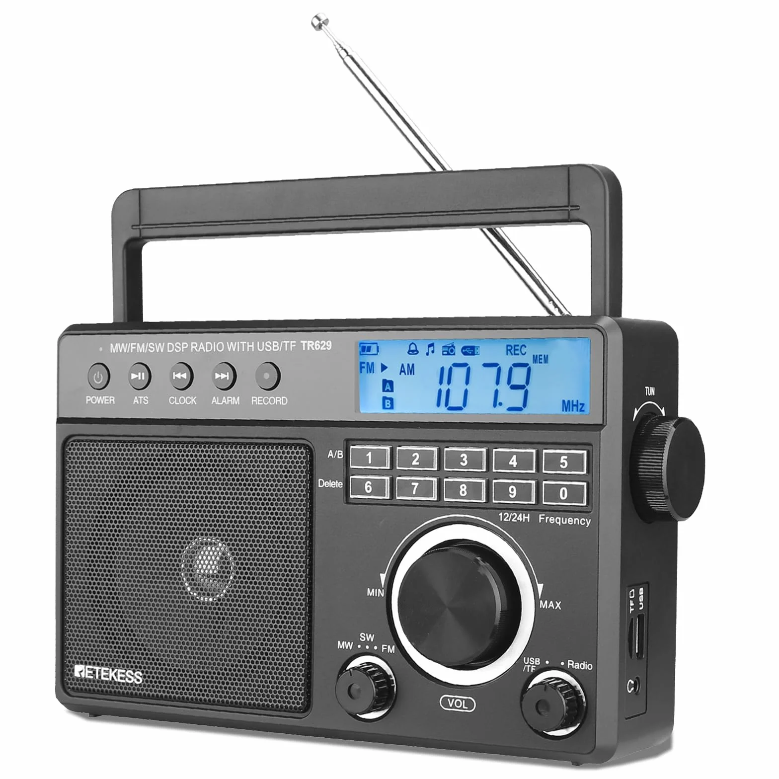 Retekess TR629 Radio Przenośne AM FM SW Odbiornik Radiowy DSP USB SD Zegar Budzik