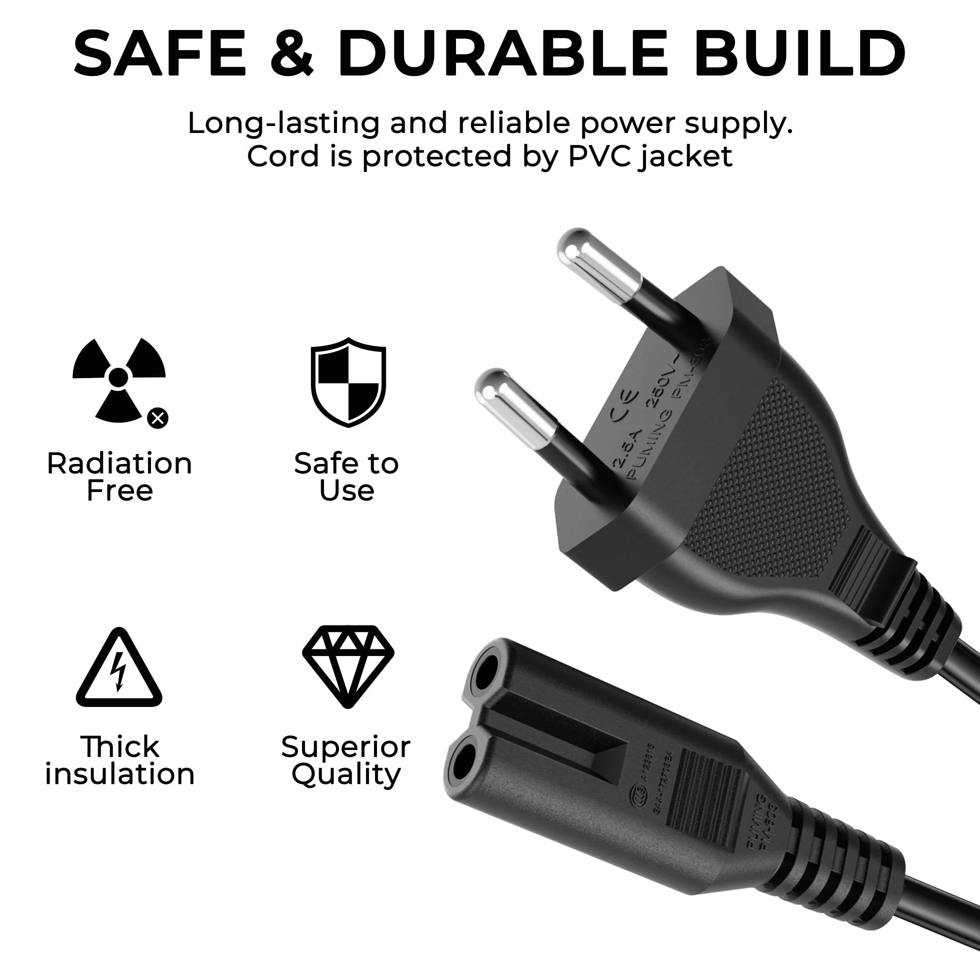 Tobfit Czarny przewód zasilający 2 m, kabel zasilający, C7, wtyczka euro do PS5 / PS4 / PS3 / Xbox serii X/S, C7, gniazdo euro, kabel sieciowy do małych urządzeń