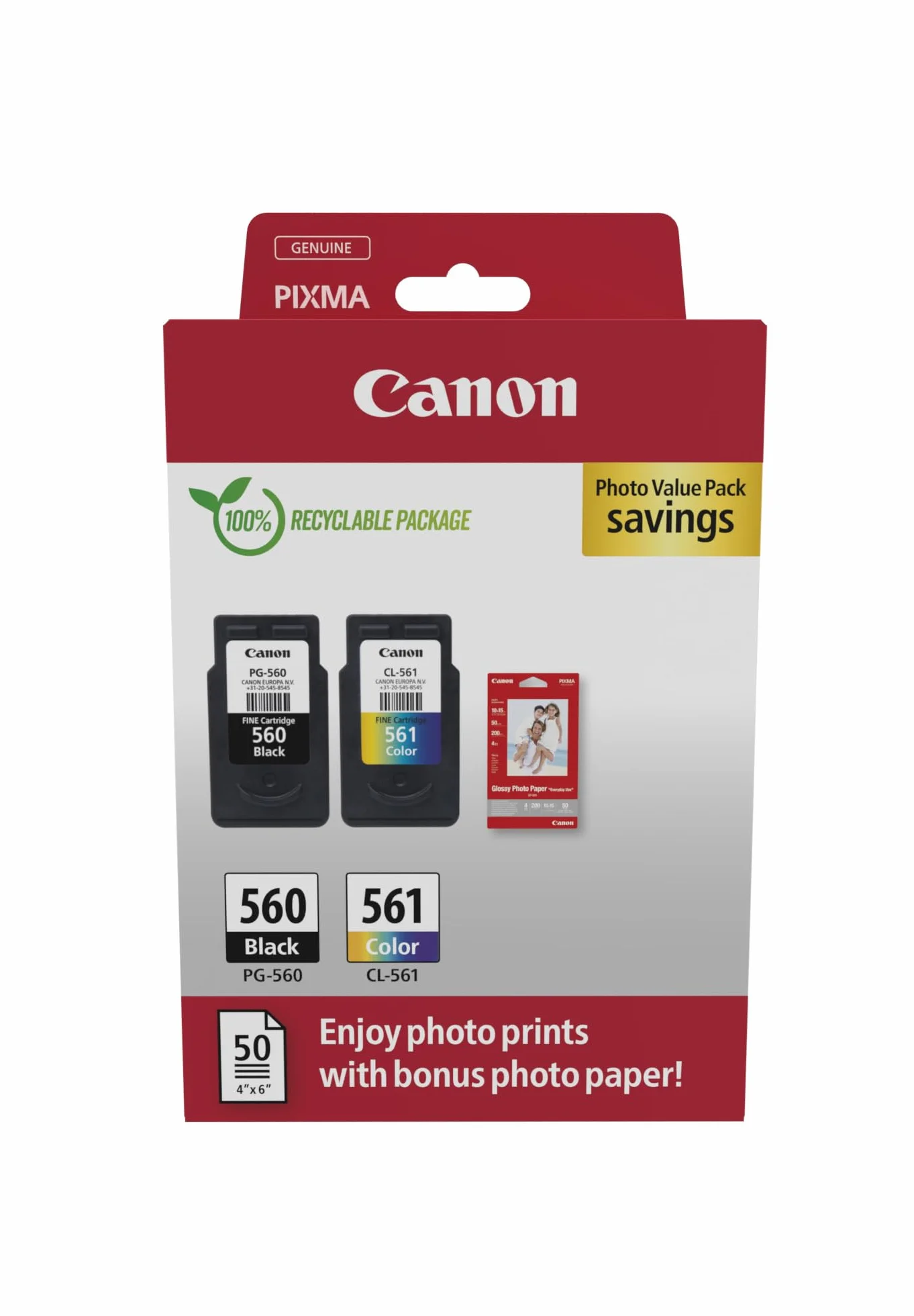 Canon PG-560 CL-561 oryginalne wkłady atramentowe 2 sztuki czarny kolor z papierem fotograficznym 4x6