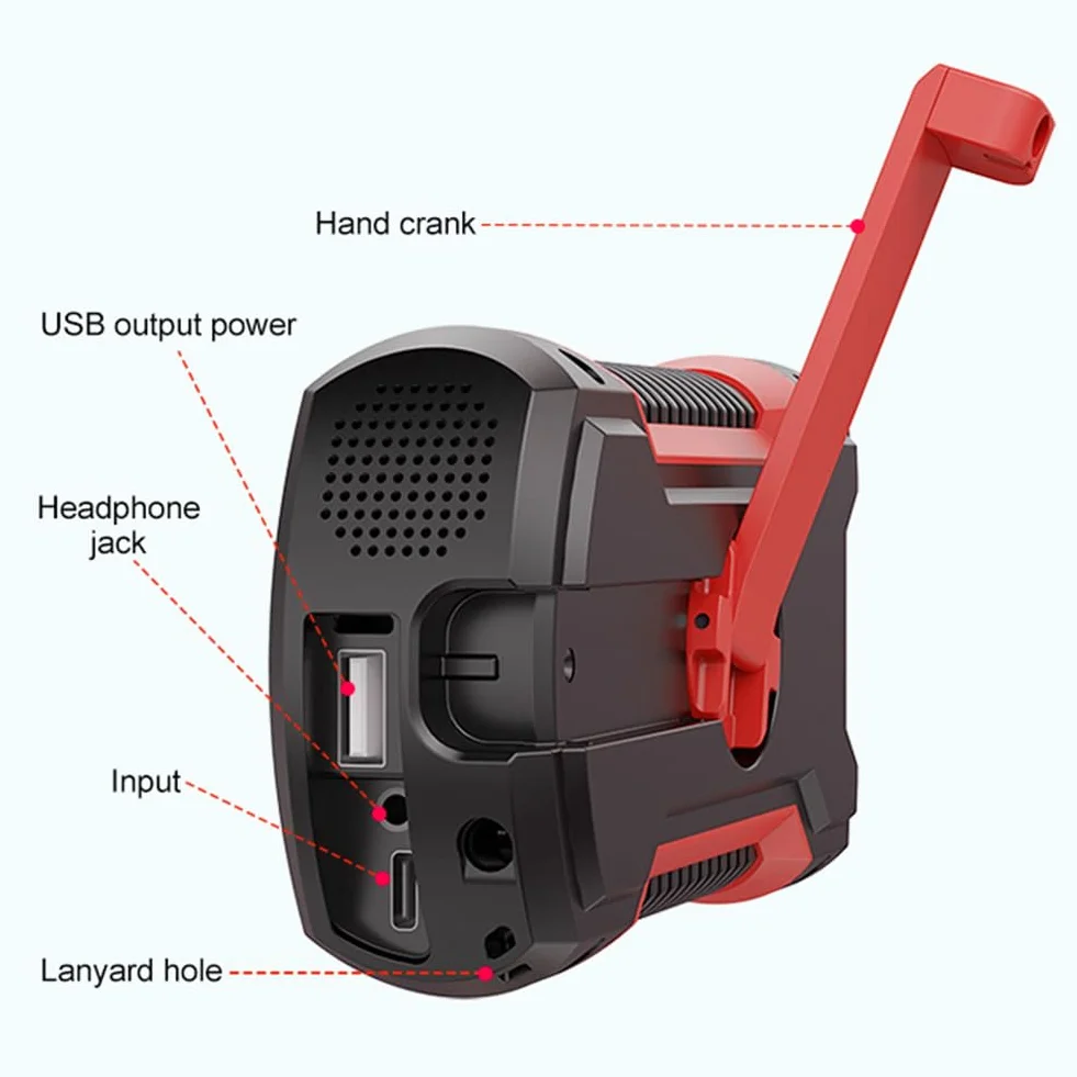 Wind Up Solar Radio awaryjne, korba ręczna AM/FM/NOAA Radio pogodowe przenośne z 5000 mAh Power Bank BT 5.3 ładowarka do telefonu latarka LED SOS Alarm do namiotów turystycznych