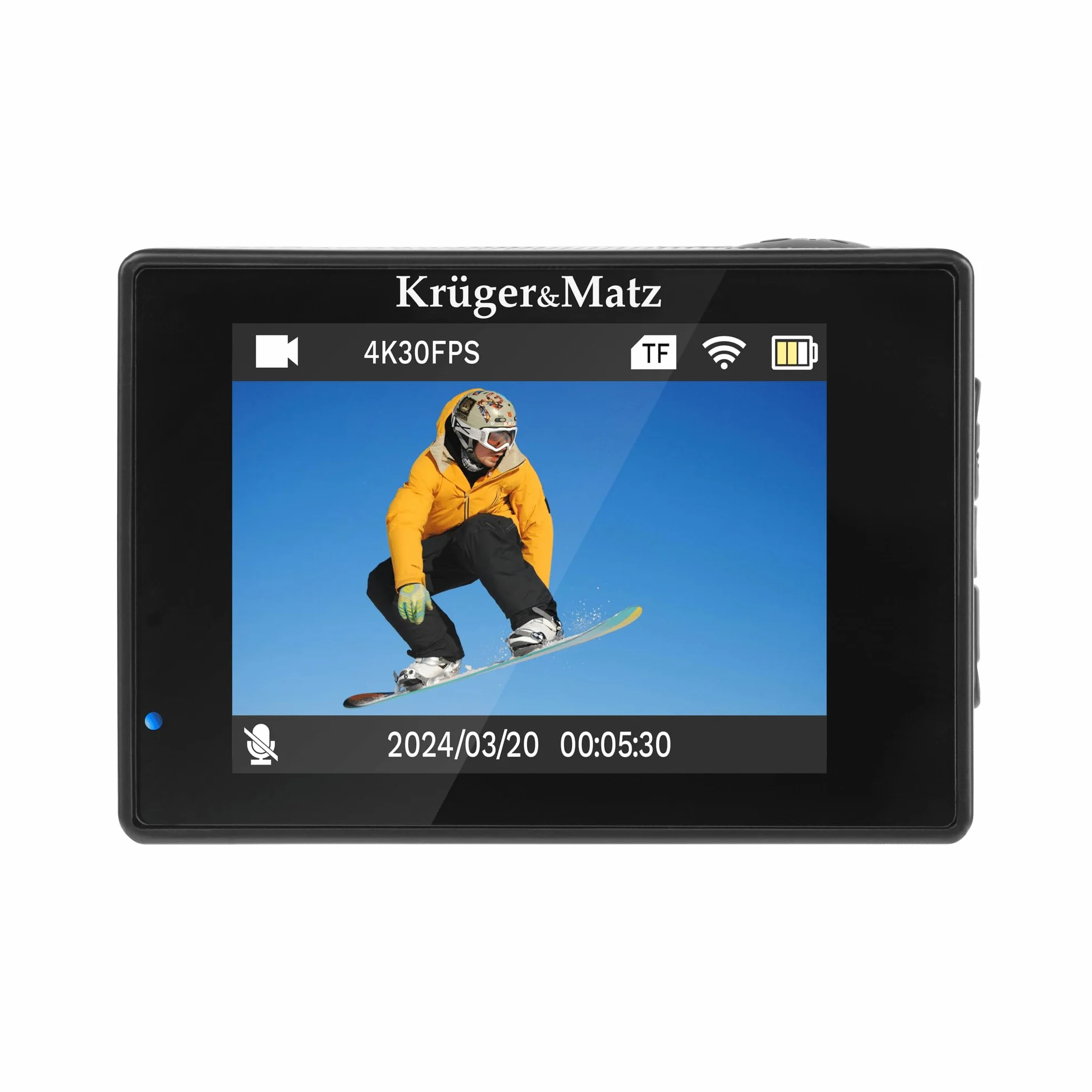 Krüger&Matz Kamera Sportowa 4K 30 FPS Vision L400 1 GB RAM Wyświetlacz 2” 320 x 240 px Wi-Fi Mikrofon Wodoszczelna Obudowa Slow Motion KM0291