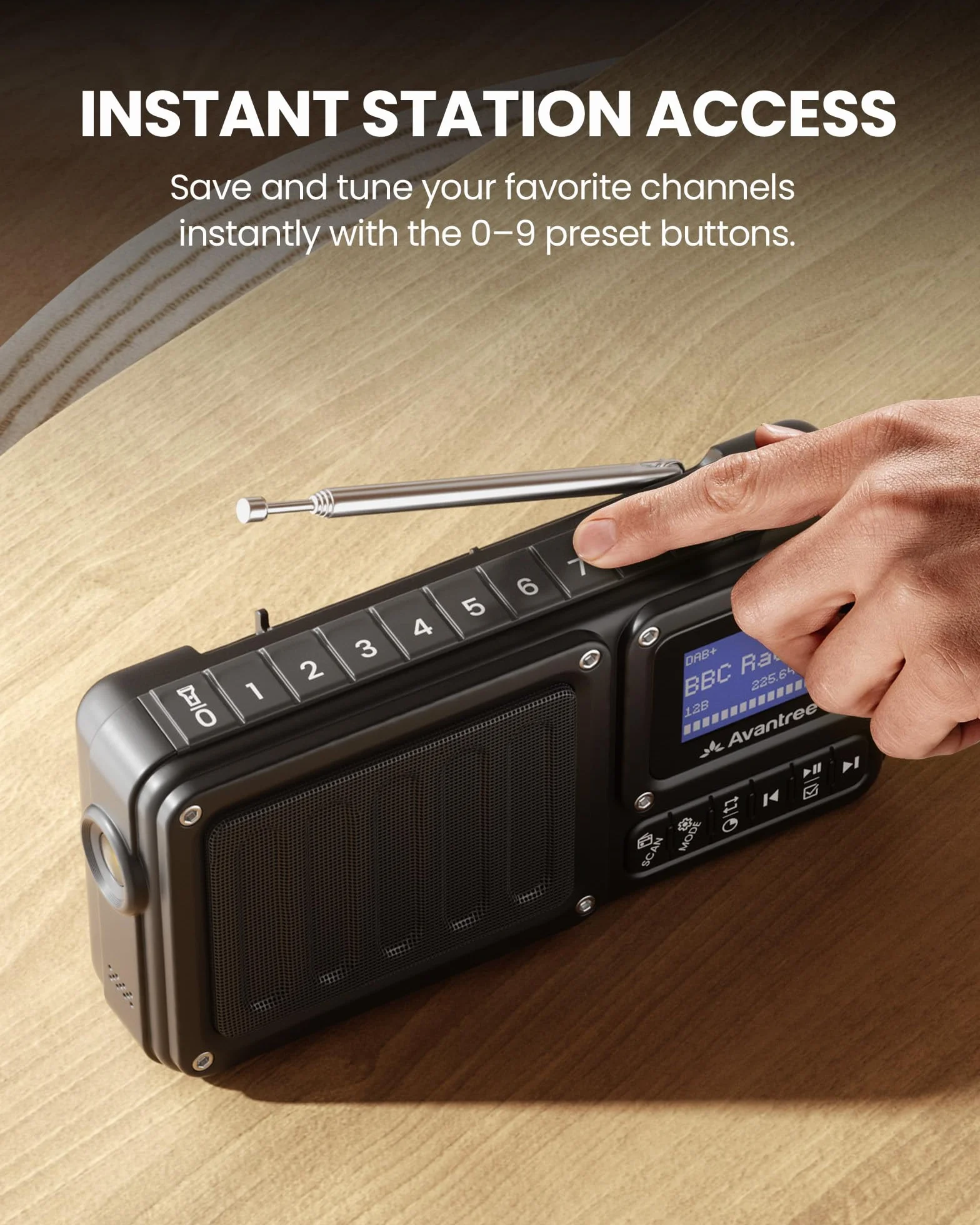 Avantree SP851 Przenośne radio DAB+/FM z Bluetooth 6.0, ładowalne lub zasilane sieciowo, z odtwarzaczem TF/USB