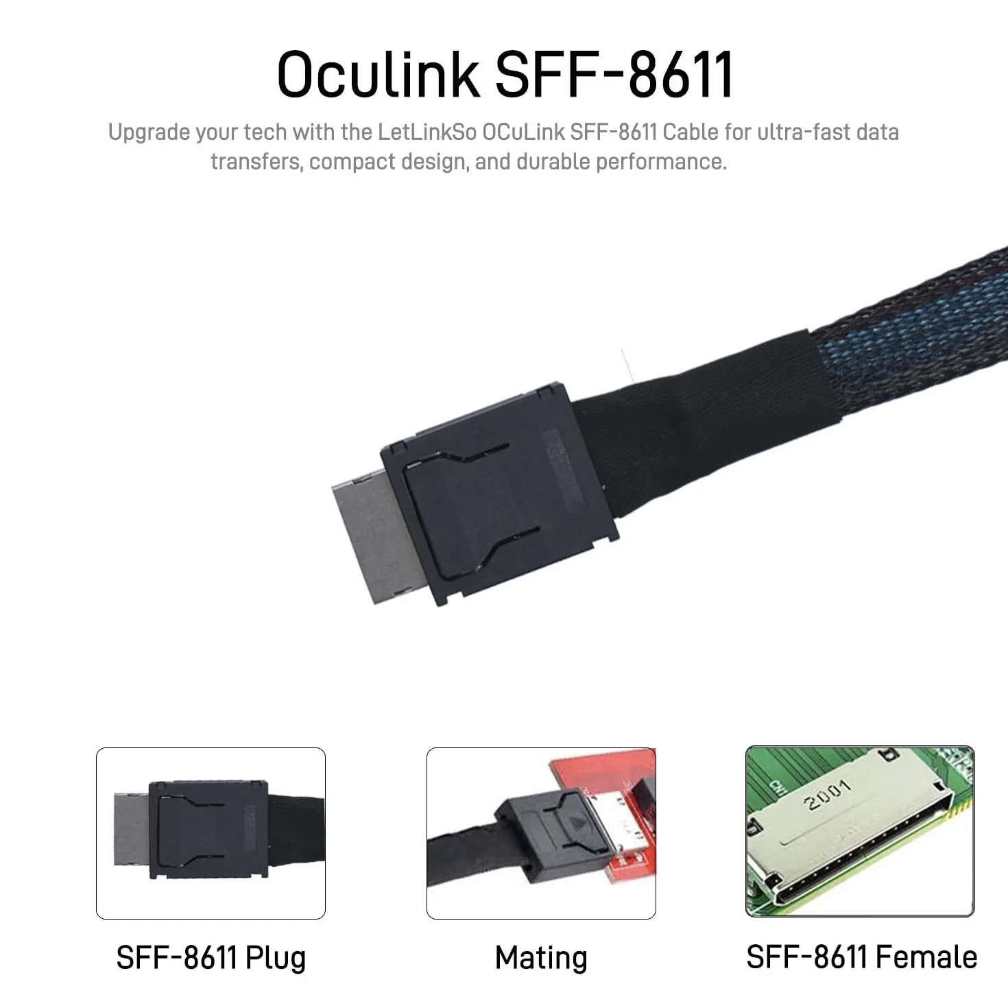 Oculink Kabel PCIe 4.0 SFF-8611 4i męski przedłużacz do Oculink eGPU onexGPU Mini PC SSD, 150 cm
