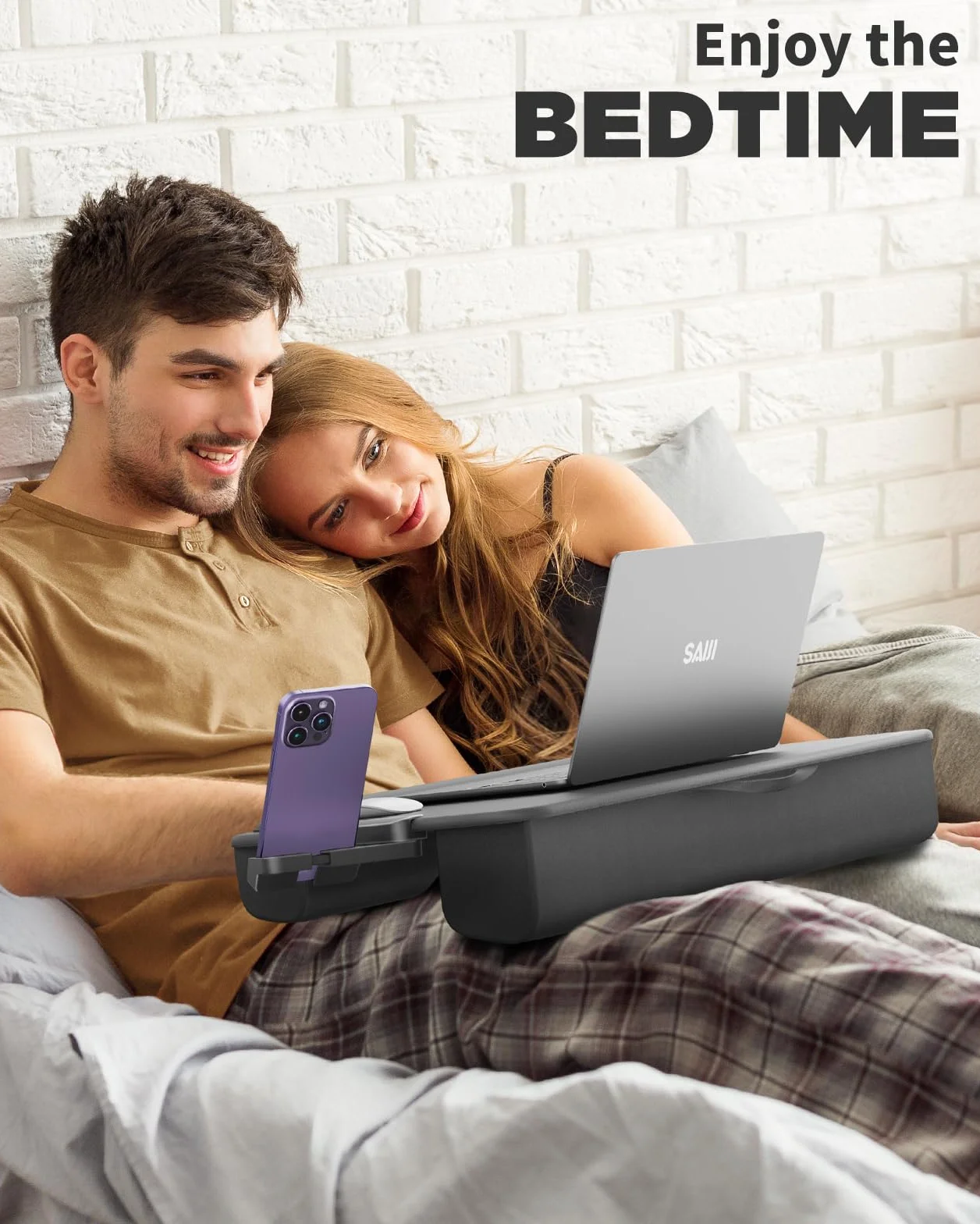 SAIJI Taca na laptopa antypoślizgowa skórzana 54 x 33 cm duża z szufladą podpórka pod nadgarstek uchwyt na telefon