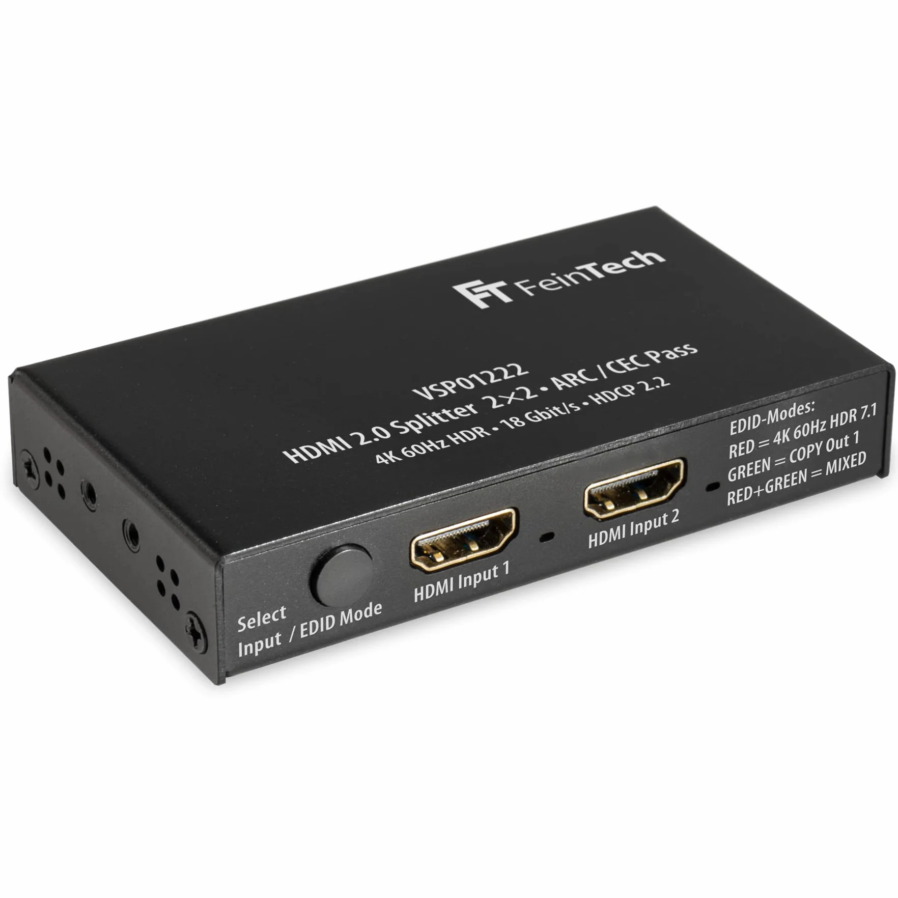 FeinTech VSP01222 HDMI 2.0 rozdzielacz 2 wejścia, 2 wyjścia, skaler, ARC, paszport do odbiornika AV 4K 60Hz HDR