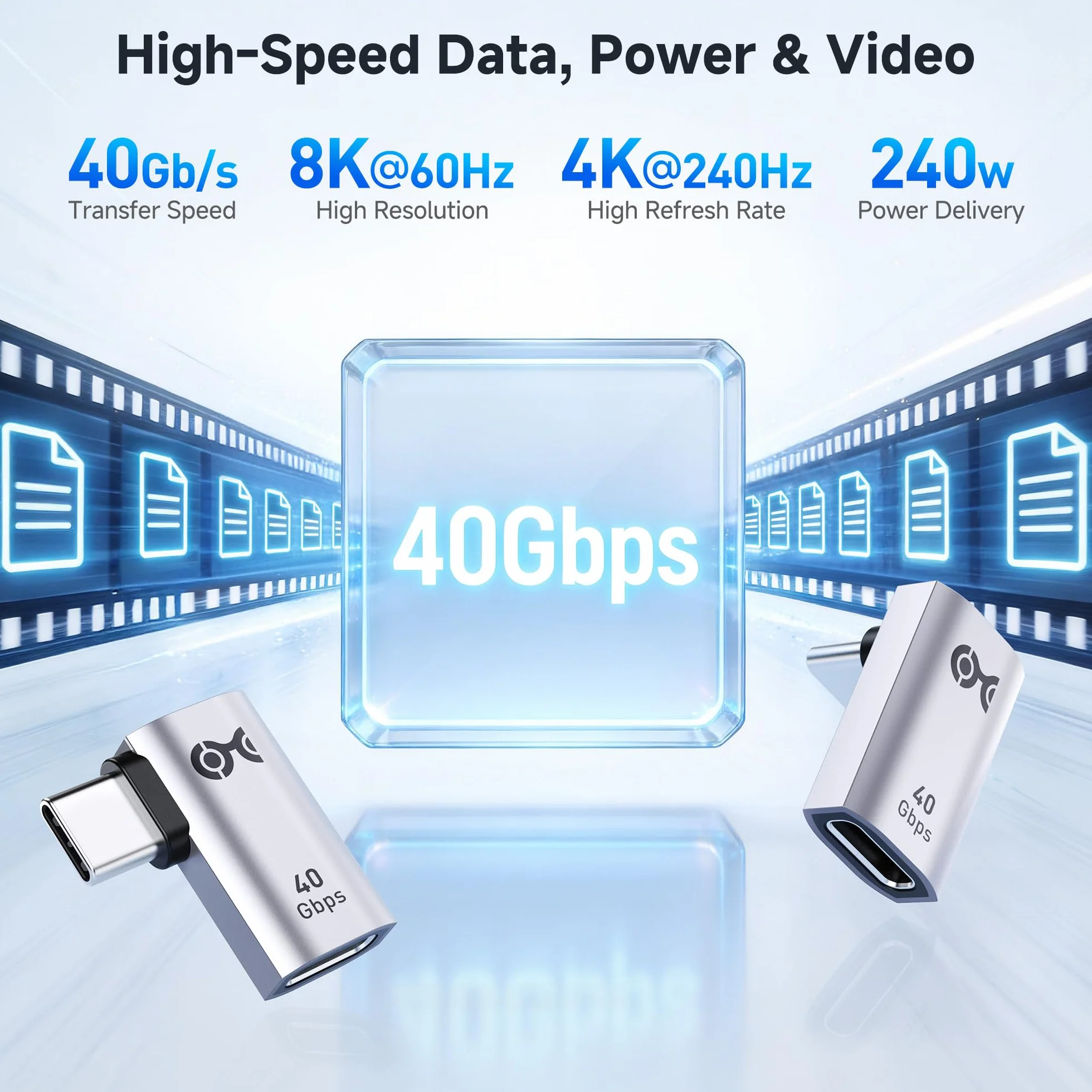 Cable Matters zestaw adapterów USB-C pod kątem 90° i 40 Gb/s, do 4K@240Hz, ładowanie 240 W, transfer 40 Gb/s, kompatybilny z Thunderbolt 4, iPhone 16, Steam Deck