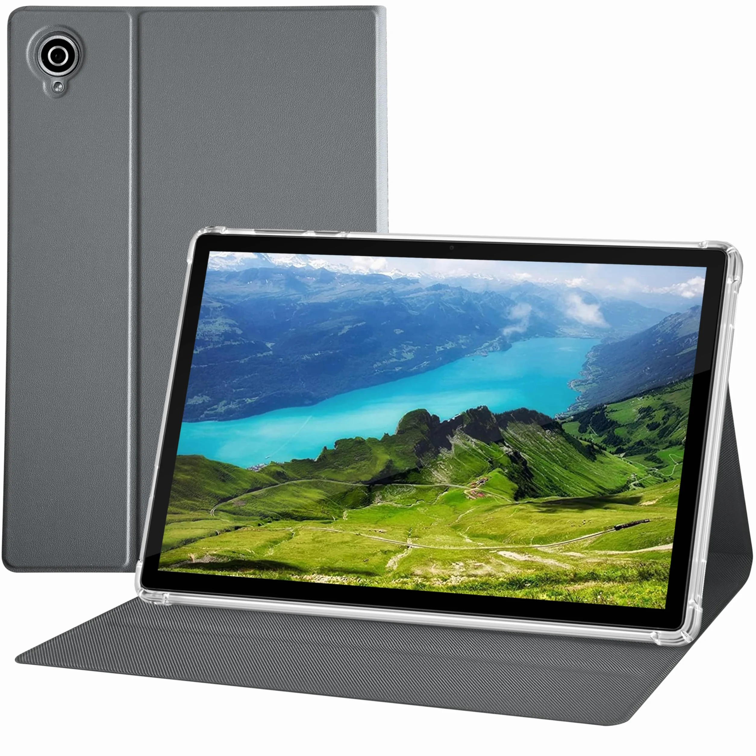 Tablet z systemem Android 14, 10-calowy tablet z etui ochronnym, czterordzeniowy procesor, aparat przedni 5,0 MP + aparat tylny 8,0 MP, 5000 mAh Bluetooth IPS, tablet Wi-Fi