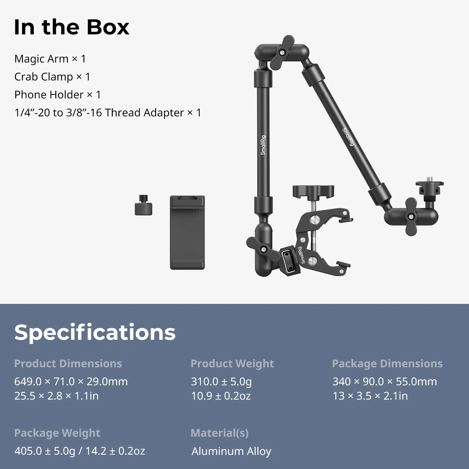 SMALLRIG 22" Magic Arm w Clamp, Overhead Phone Mount, Elastyczny Uchwyt i Zacisk do Kamery, Przegubowe Ramię Wysięgnika z Adapterem Gwintowanym - 4766