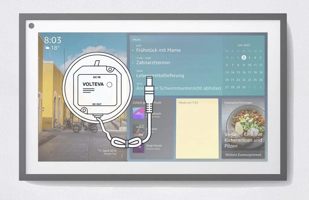 Zasilacz podtynkowy do Amazon Echo Show 15, Echo Show 21, Echo Show 8, Echo Show 10, Echo (3/4. generacji), Echo Show (2. generacji), Echo Plus (2. generacji) | 18 V DC 1,67 A z 30 W | ładowarka