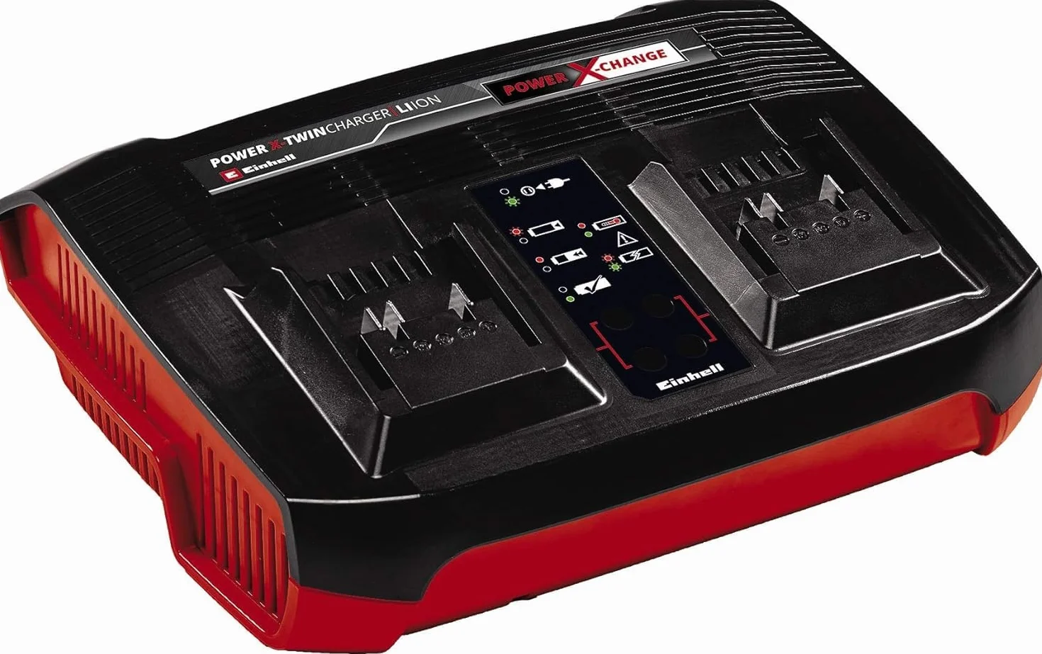 Einhell Oryginalny ładowarka Power X-Twincharger 3A Power X-Change (Li-Ion, 18V, jednoczesne ładowanie 2x18V, stały monitoring akumulatora + zarządzanie ładowaniem int., 6-krotny LED status)