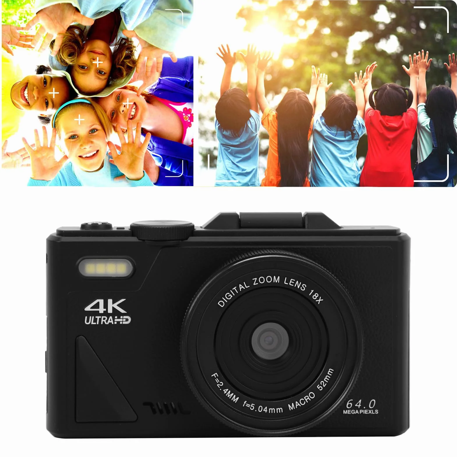 64MP Aparat Cyfrowy, Rejestrator Wideo 4K z 18x Zoom, Ekran Flip 3 '', dla Początkujących, Nastolatków, Dzieci, Studentów, YouTube, Transmisji na żywo, Połączenie USB (BLACK)