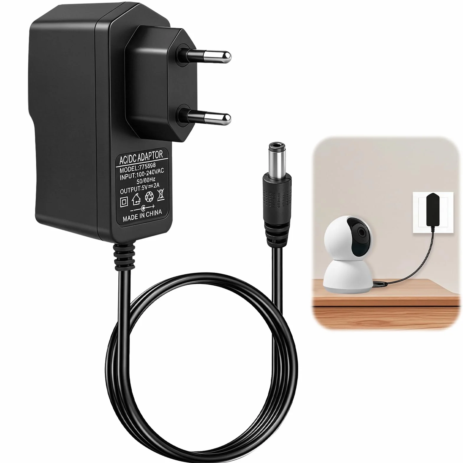 Uniwersalna ładowarka 5V 2A zasilacz 5V 2A AC/DC adapter 100-240V 50/60Hz ze złączem 5,5 mm x 2,1 mm, zasilacz 10 W do monitora projektora CCTV LED