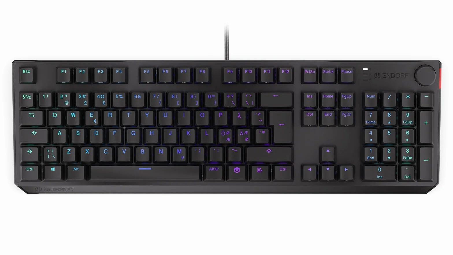 ENDORFY Thock NO Brown, przełącznik taktyczny Kailh Brown z klawiaturą mechaniczną, układ nordycki, nasadki klawiszy PBT, pokrętło kontroli głośności | EY5B009, czarny