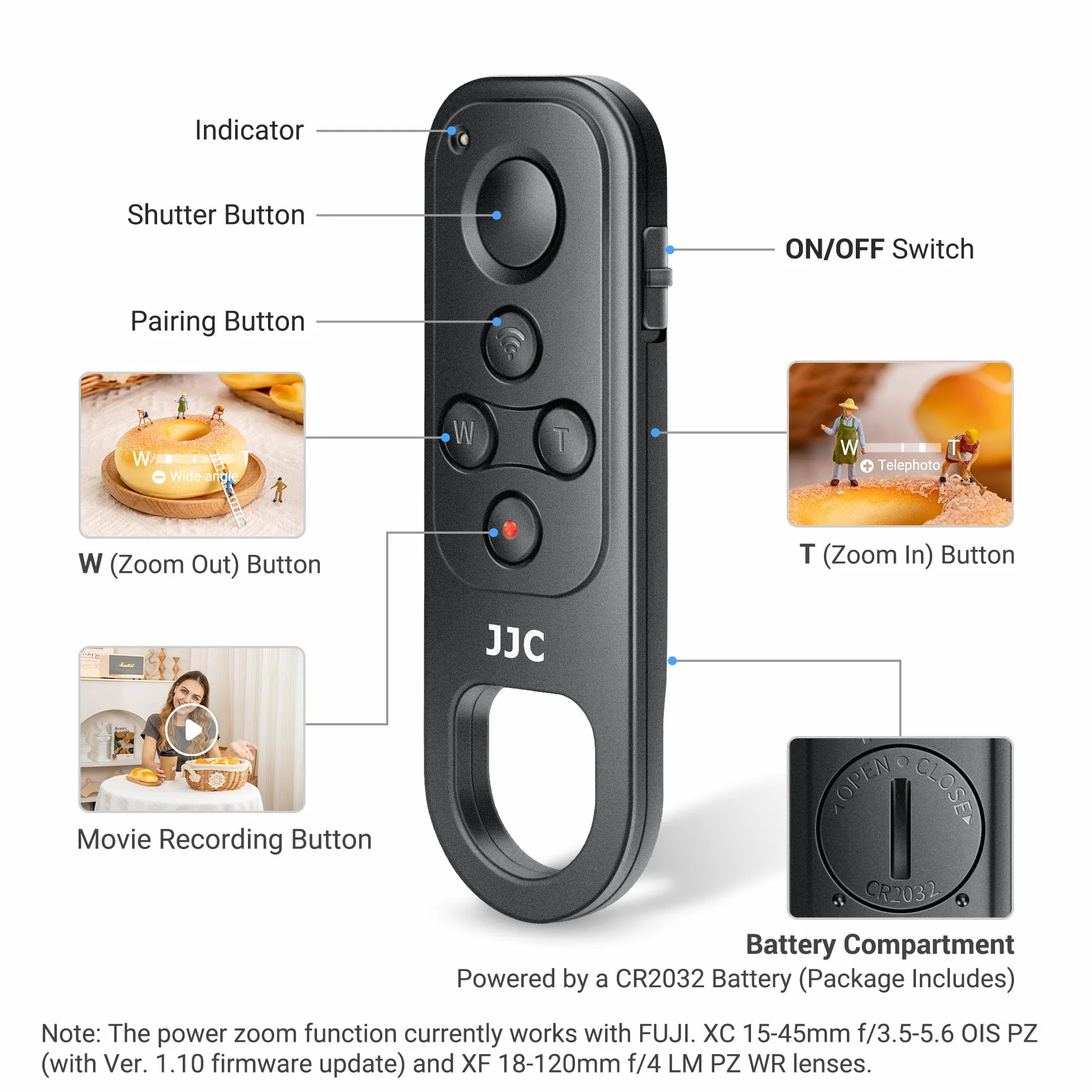JJC Statyw biurkowy z uchwytem Vlog z pilotem Bluetooth TG-BT1 do Fujifilm X100VI X-S20, X-H2S, X-H2, X-T5, X-T4, X-T3, X-T30 II, X-T30, X-S10 stabilizator wideo kamery