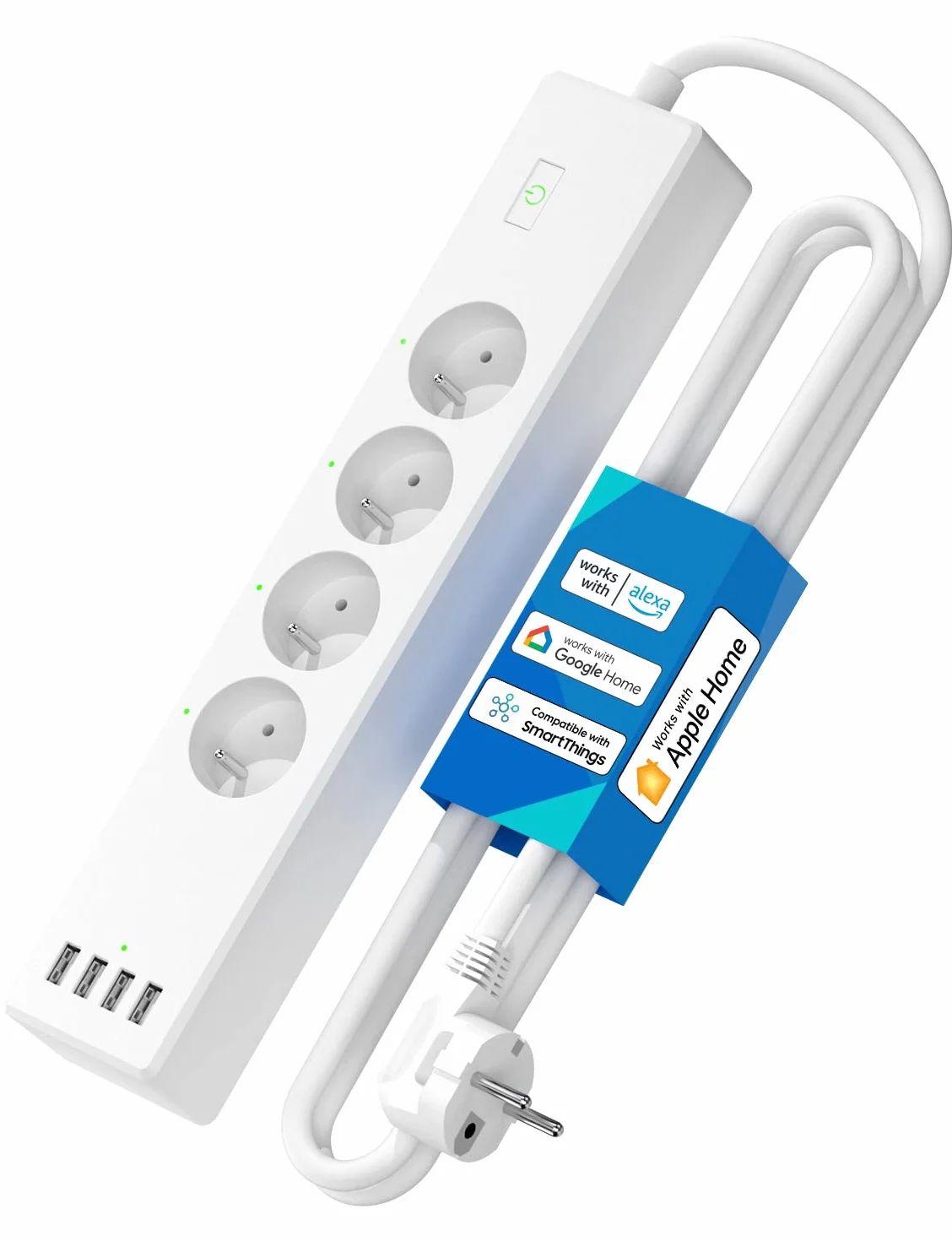Inteligentna listwa zasilająca 16A Wi-Fi 4 gniazda AC 4 porty USB kompatybilna z Apple HomeKit Alexa Google Home sterowanie głosowe