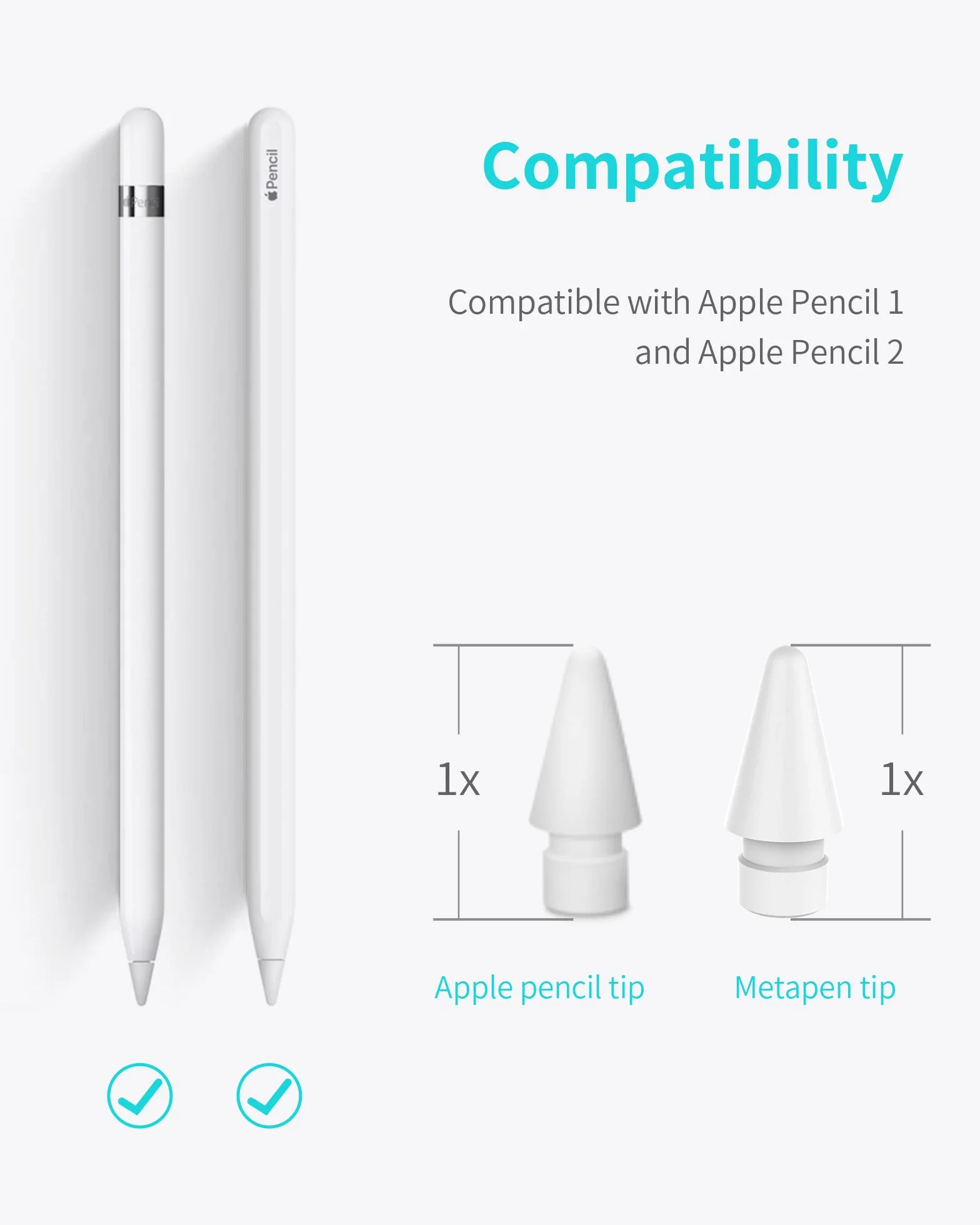 metapen Kompatybilny z Apple Pencil 2 Gen i 1 Gen i Logitech Stylus, Trwałe końcówki do iPada, wysoce czułe końcówki ołówkowe (4 sztuki, białe)