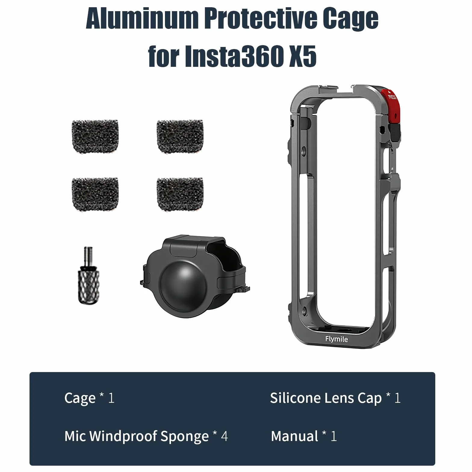 Aluminiowa rama ochronna Insta360 X5 z silikonową osłoną obiektywu, otwór 1/4", zimny but