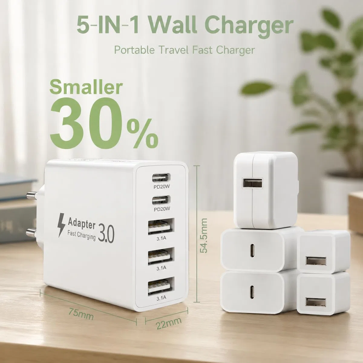 Szybka Ładowarka USB C 50W, Wieloportowy Zasilacz USB C z 5 Portami, Ładowarka Sieciowa Kostka Wtyczka USB Typ C do iPhone 17 16 15 14 13 12 11 Pro Max, Samsung Galaxy S26 S25