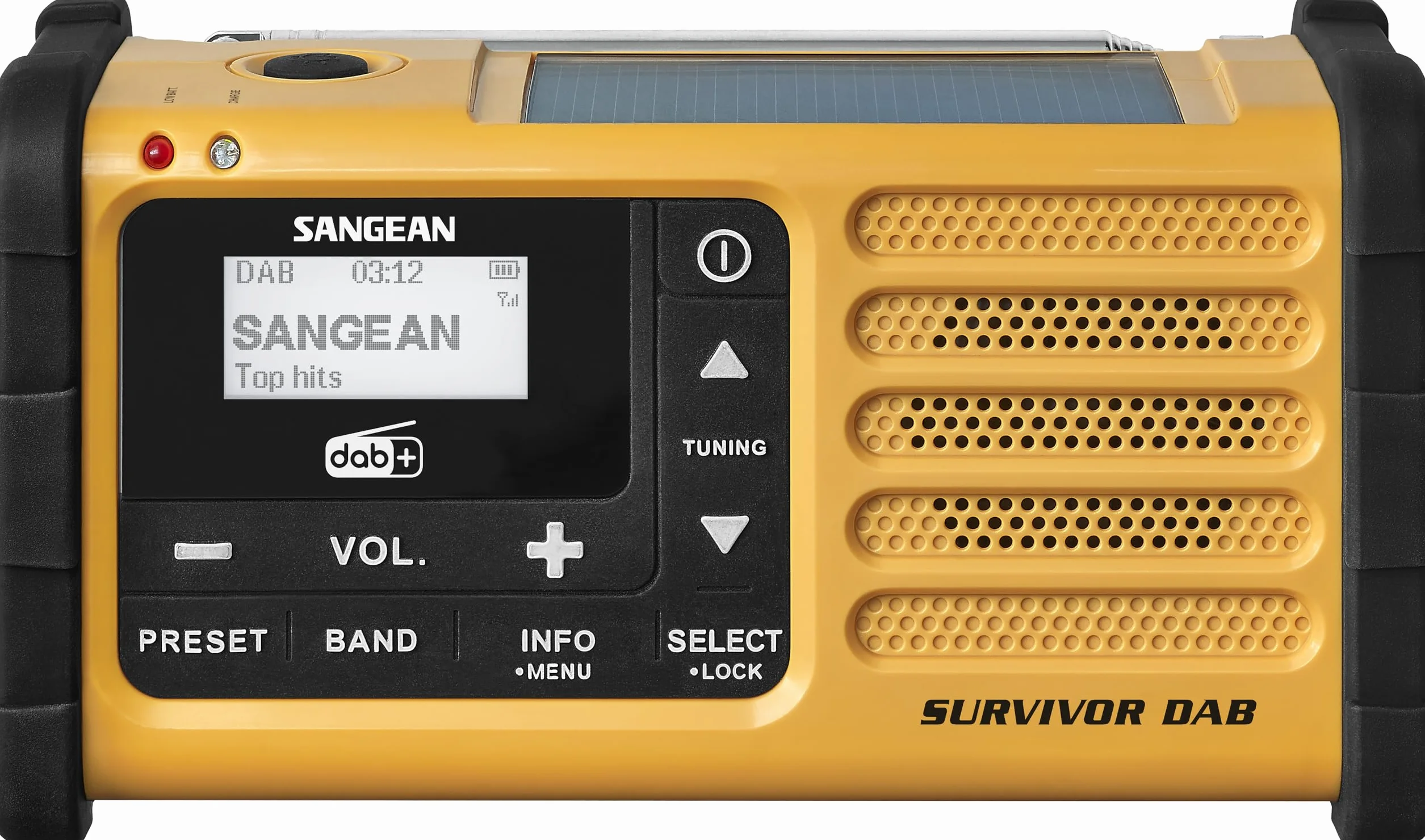 Sangean MMR-88 Survivor M8 radio przenośne radio awaryjne korbowe z latarką LED czarne żółte