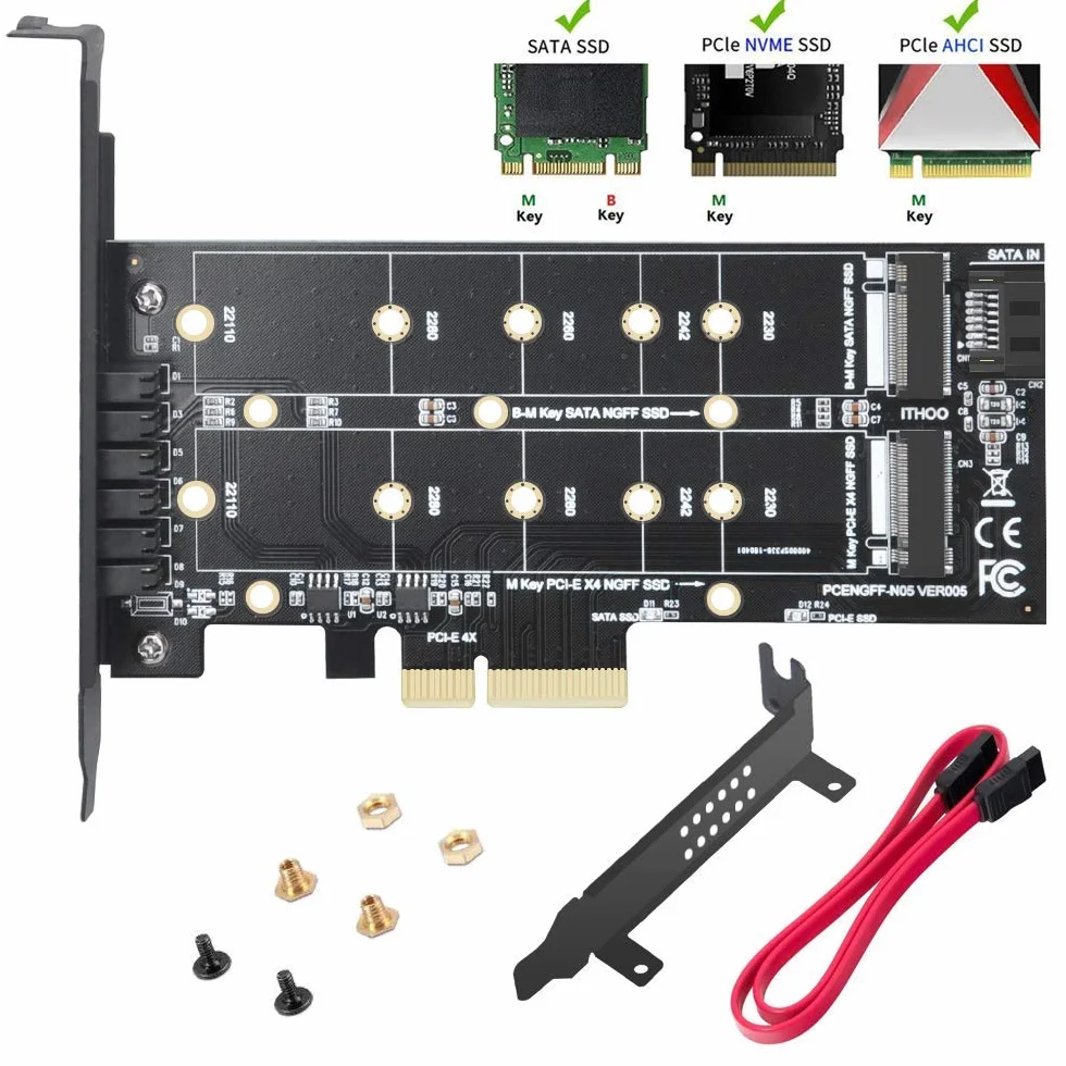 Karta Adaptera M.2 SSD do PCIe 3.0 x4 dla M.2 (Klucz M) i SATA (Klucz B) 22110 2280 2260 2242 2230