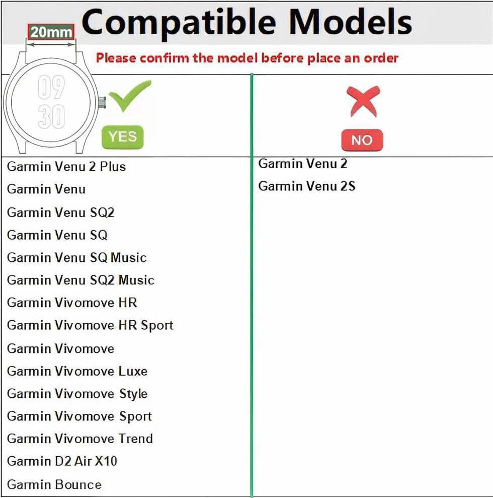 Pasek zapasowy 20 mm do Garmin Venu 2 Plus/SQ/SQ2 Music do Garmin Vivomove HR/HR Sport/Luxe/Style/Trend/D2 Air X10/Bounce, miękki pasek do zegarka sportowego