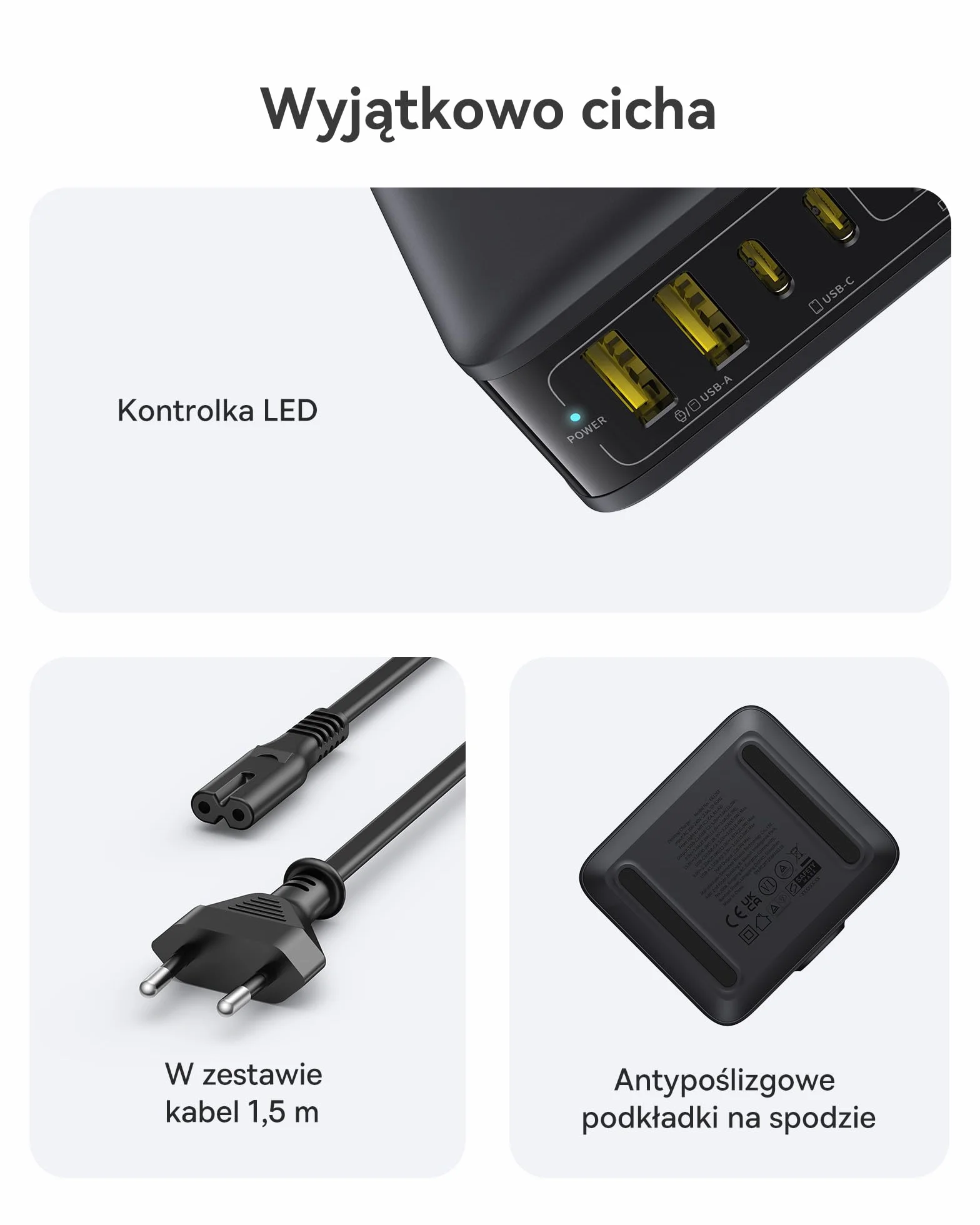 Baseus Ładowarka USB C 120W USB Charger 6-Portowat Stacja Ładująca PD Szybka Ładowarka do iPhone'a serii 17/16/15, MacBooka Air, Galaxy, iPada i nie tylko