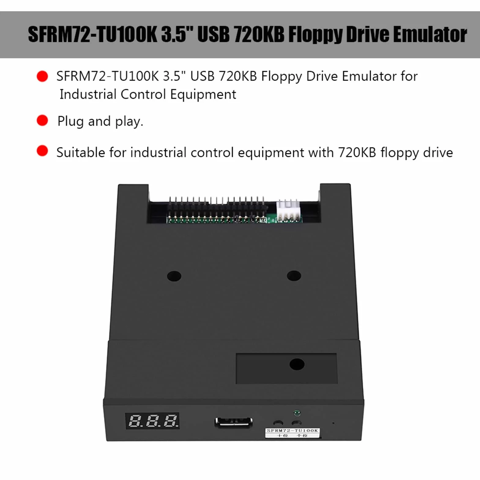 3,5-calowy emulator napędu dyskietek USB, Richer-R SFRM72-TU100K 720K 3,5-calowy emulator napędu dyskietek USB, odpowiedni do przemysłowych urządzeń sterujących Czarny