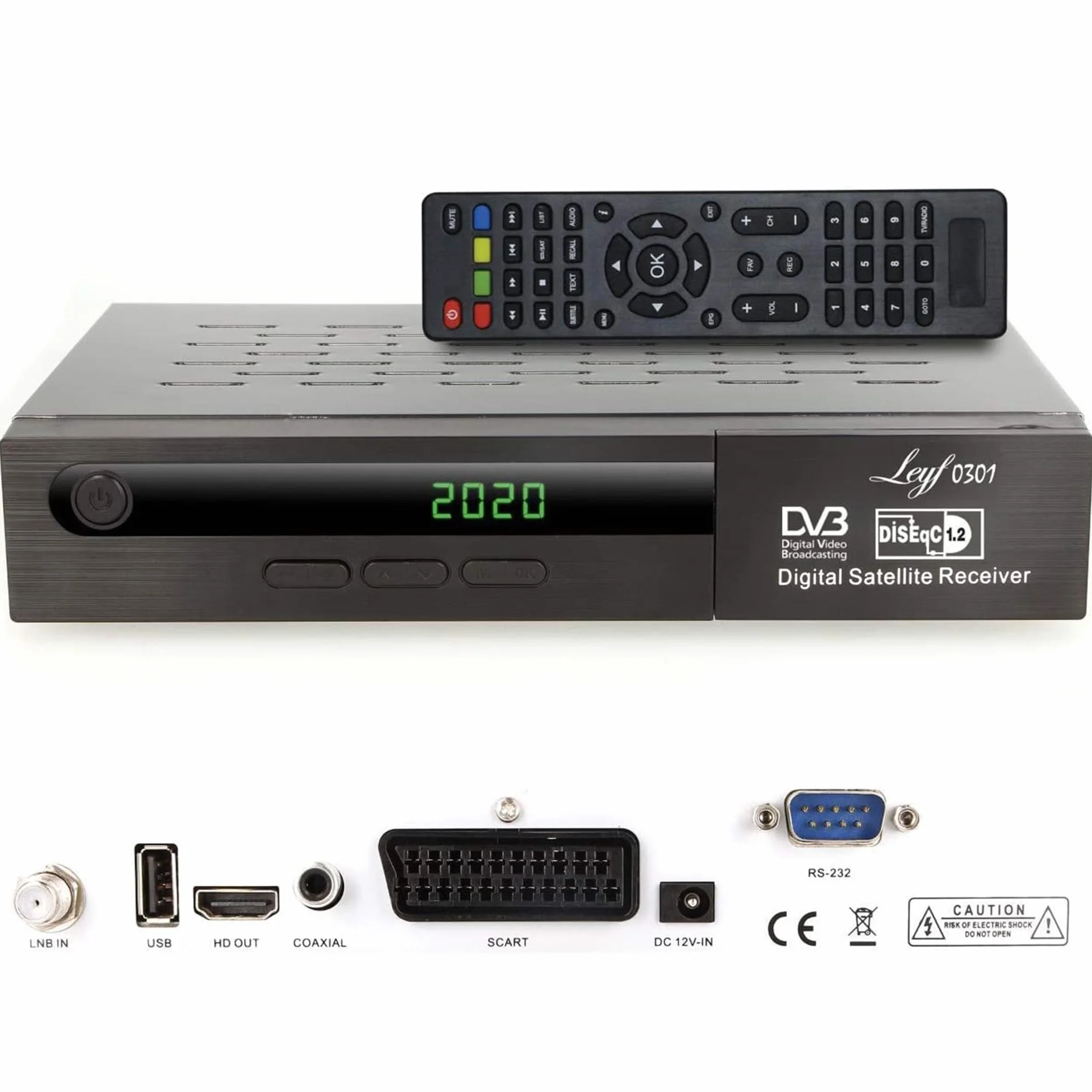 Odbiornik satelitarny Leyf PVR: funkcja nagrywania cyfrowego (HDTV, DVB-S/DVB-S2), HDMI, Scart, 2 porty USB, Full HD (1080p) [wstępnie zaprogramowany dla Astra, Hotbird i Tursat] + kabel HDMI