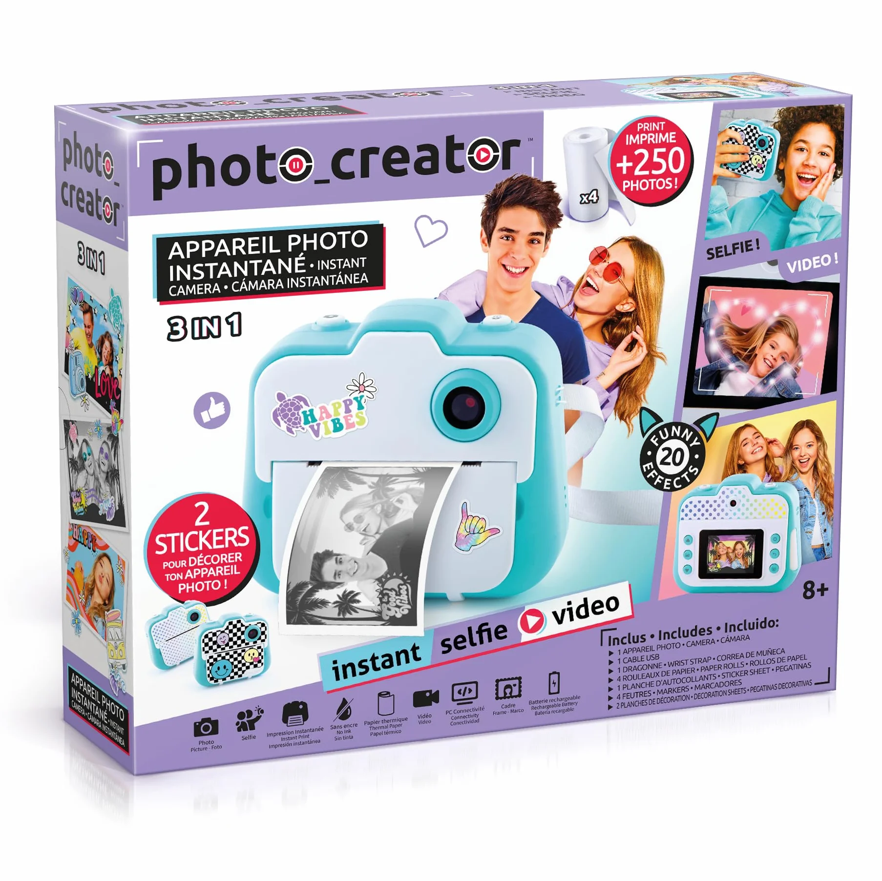 Canal Toys - Aparat do natychmiastowego druku fotograficznego, selfie i wideo - papier termiczny na 250 zdjęć - Wyświetlacz LCD - od 8 lat - CLK 001, jasnoniebieski
