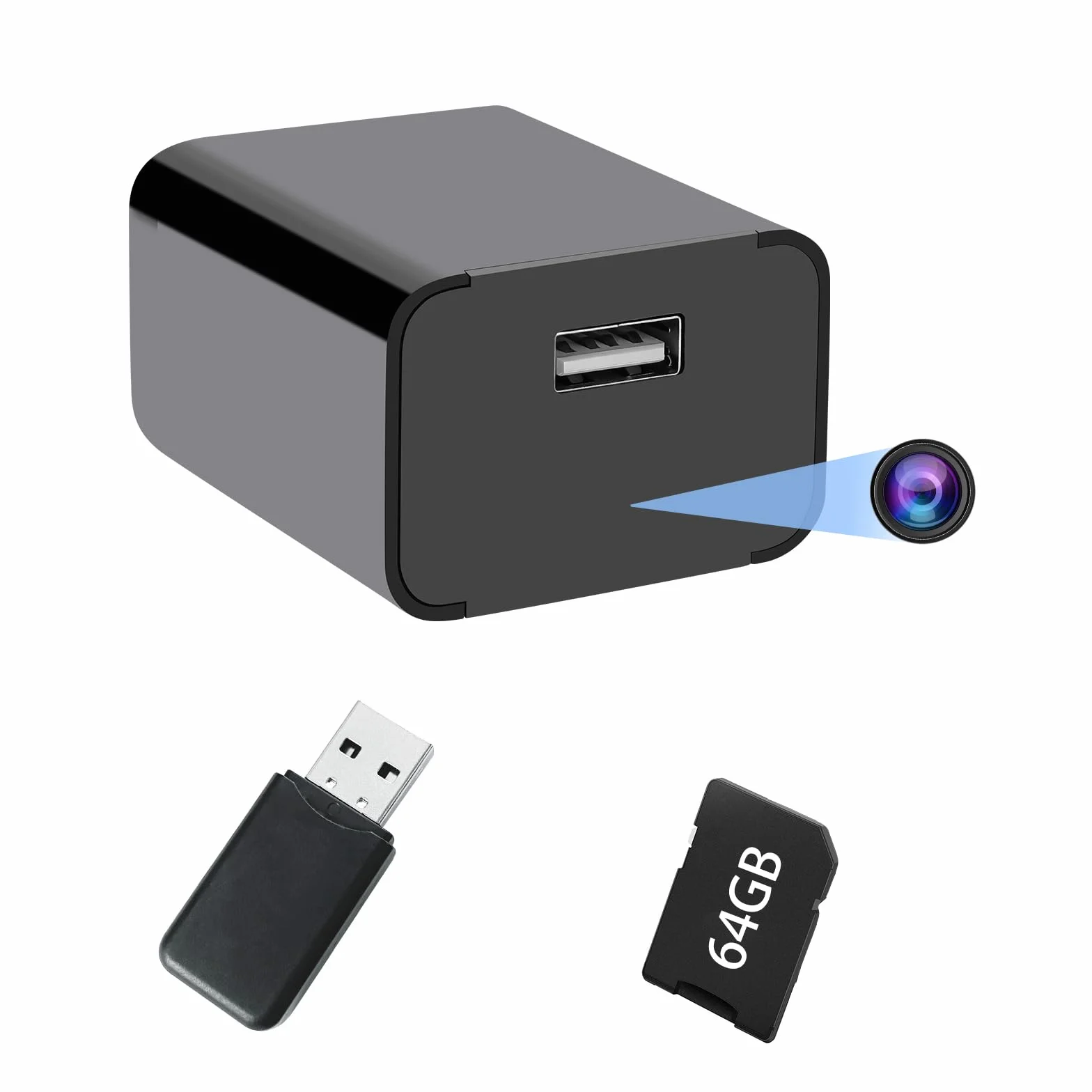 kamera szpiegowska 64GB, ukryta kamera z ładowarką USB, 1080P HD z wykrywaniem ruchu, noktowizorem, mini kamera do domu/biura, bez WiFi