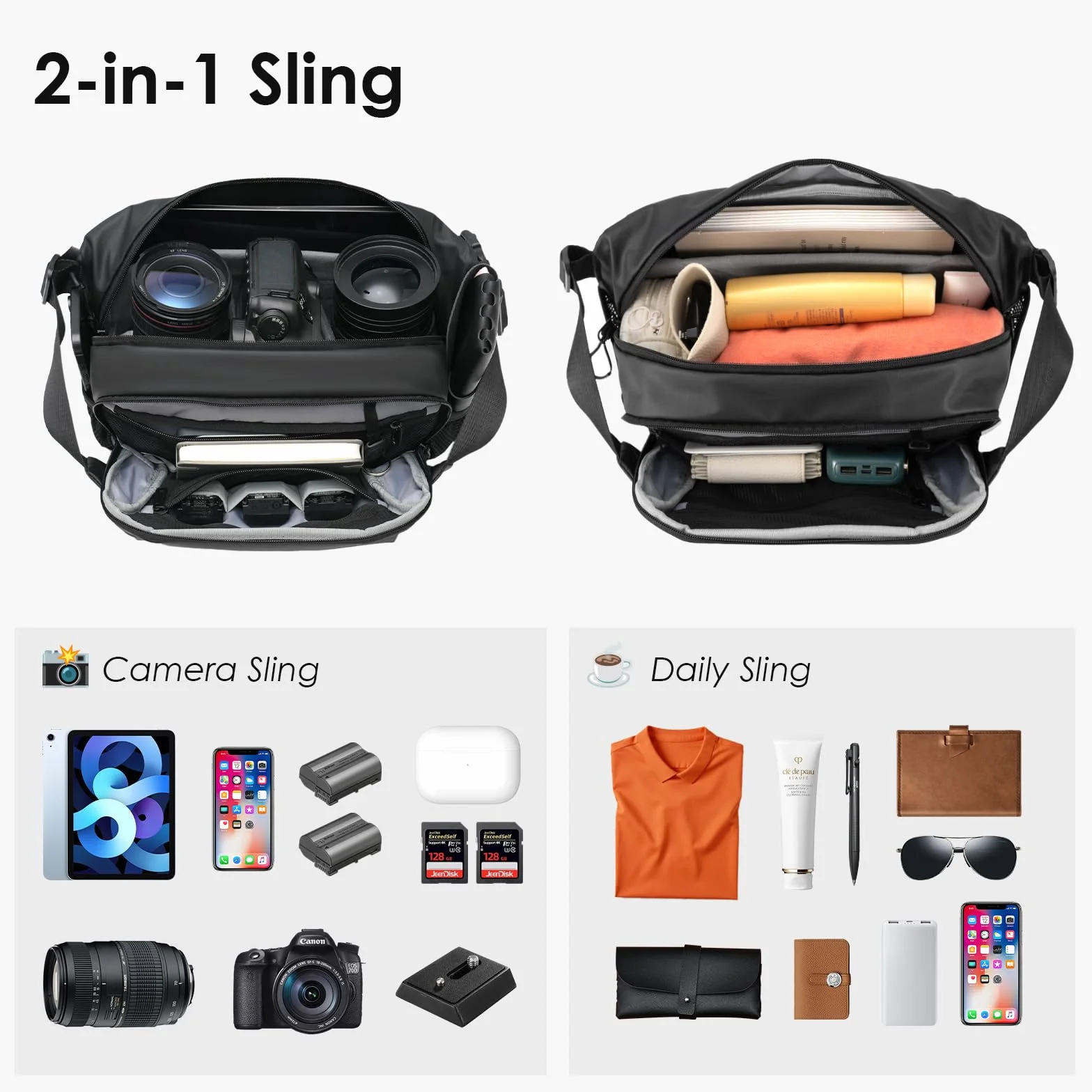 TARION Torba kurierska na aparat outdoorowy, 5 l, torba crossbody z uchwytem na statyw i wyściełanym paskiem oraz zdejmowanymi przegrodami oraz rozszerzalną kieszenią na mokro i na sucho, do