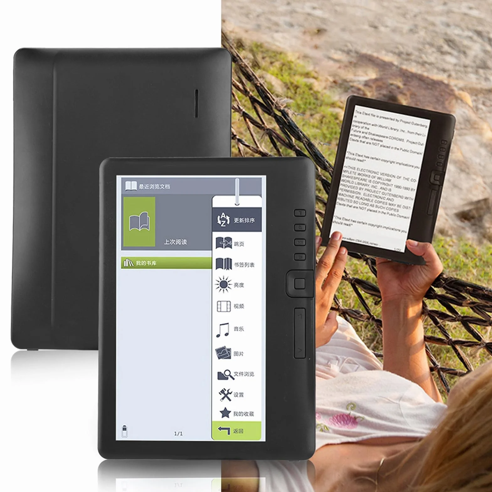 7-calowy Czytnik E-booków Przenośny Czytnik E-booków 16:9 TFT LCD z Kolorowym Ekranem/Niezależnym Przyciskiem Flip-Book/Skórzanym Etui 4G/8G/16G 0.672916666666667 LCD Czytnik
