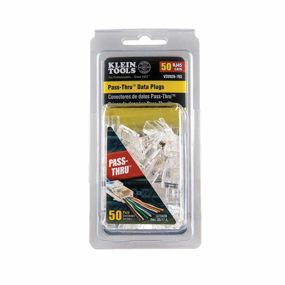 Klein Tools Modułowa wtyczka danych Pass-Thru, RJ45 CAT6, złącza przelotowe 50 sztuk, VDV826-703