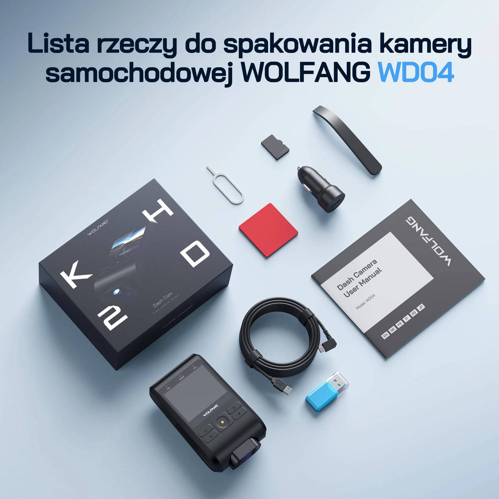 Kamera samochodowa WOLFANG 2.5K Wi-Fi 32GB podwójna z noktowizorem nagrywanie w pętli czujnik G szeroki kąt 170