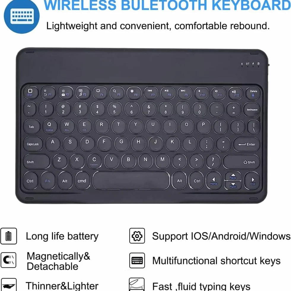 Keyboard Case for Samsung Galaxy Tab S10 FE/S9 FE 10,9 cala/Galaxy Tab S9 11 cali 2023, magnetyczna odłączana klawiatura Bluetooth Slim Case z uchwytem na długopis i myszką,Black