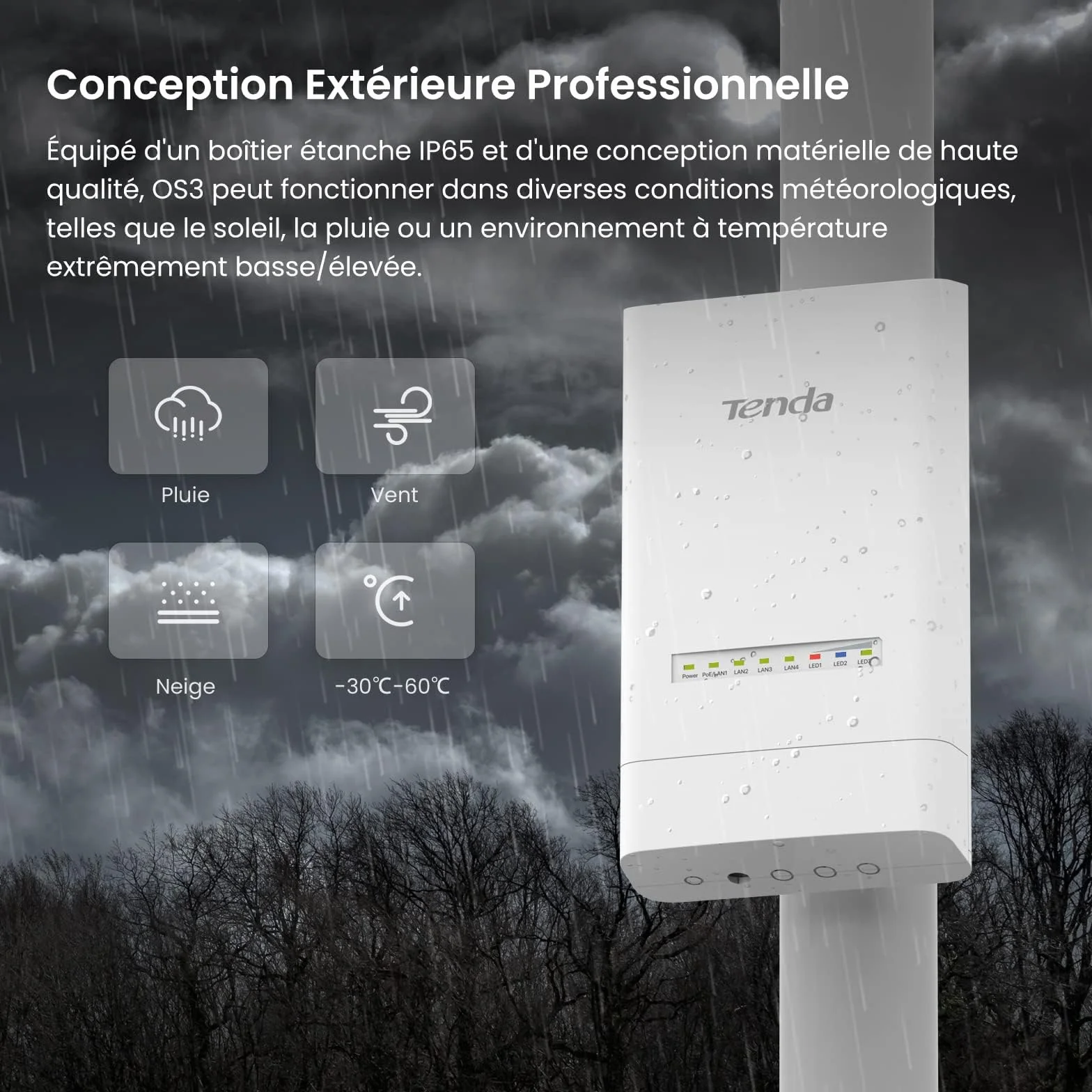 Tenda OS3 Most WiFi Zewnętrzny punkt dostępowy 867 Mb/s 5 GHz antena kierunkowa 12 dBi 4 porty LAN 10/100 Mbit/s zasięg 5 km zestaw 2 szt.