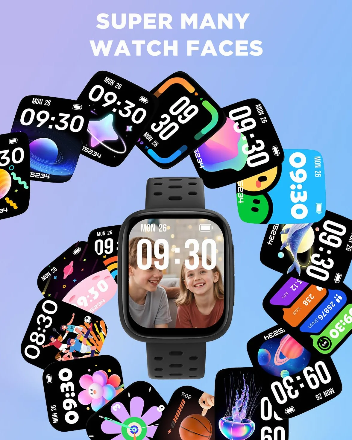 BIGGERFIVE Zegarek dziecięcy Smart Fitness Watch 4.6 cm Amoled wodoodporność 30 m