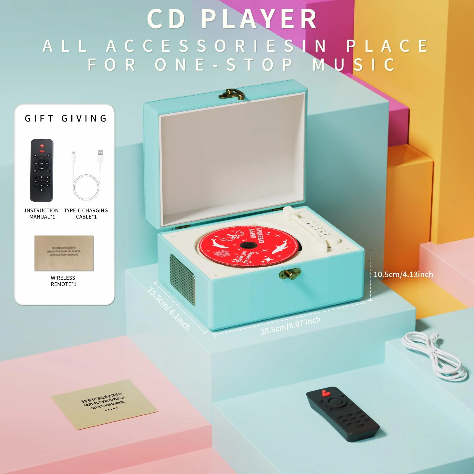 Yintiny Blue Time Music Box odtwarzacz CD z głośnikami do dekoracji domu