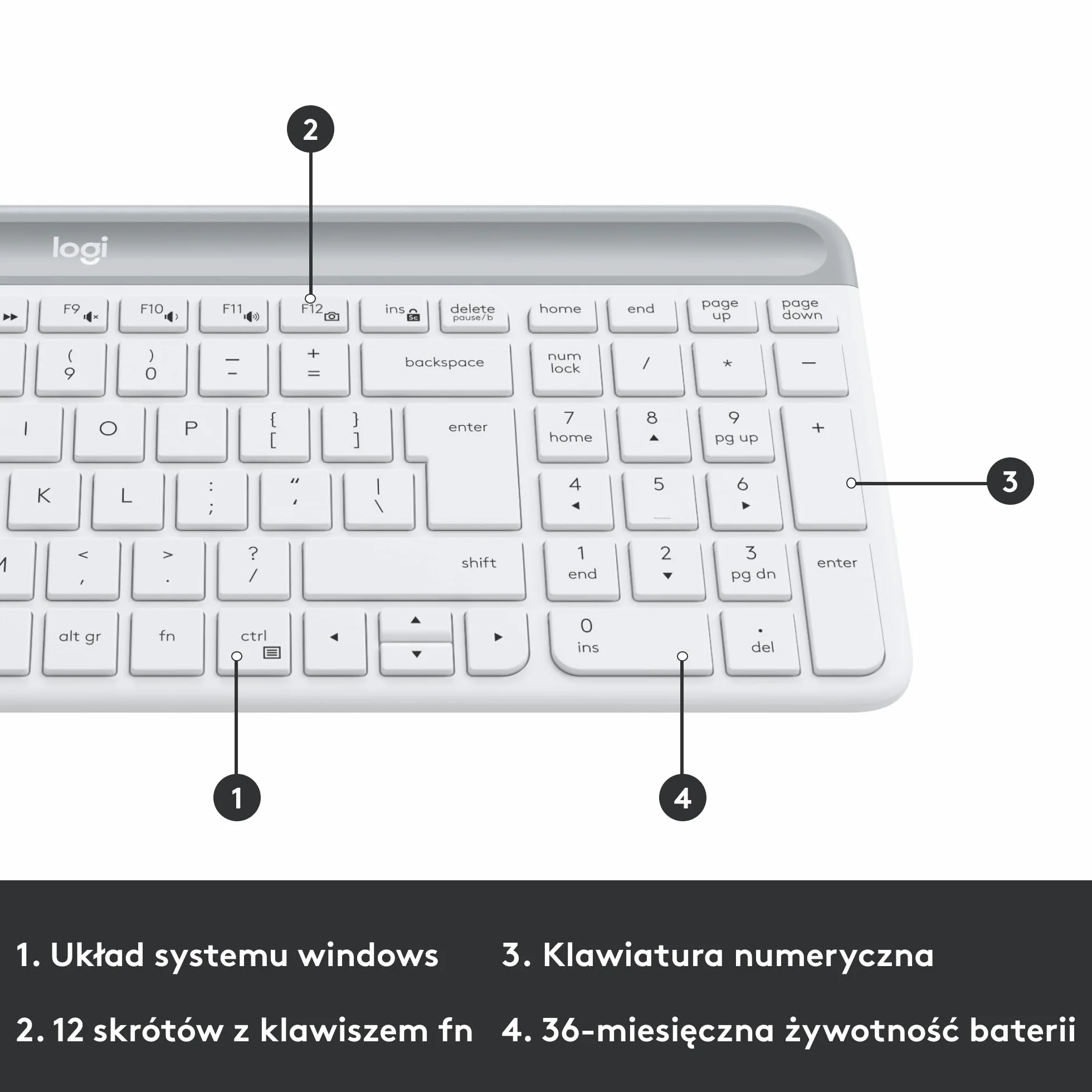 Logitech MK470 Smukła klawiatura i mysz bezprzewodowa, bardzo cicha, odbiornik USB 2,4 GHz, QWERTY US Intl - Biały