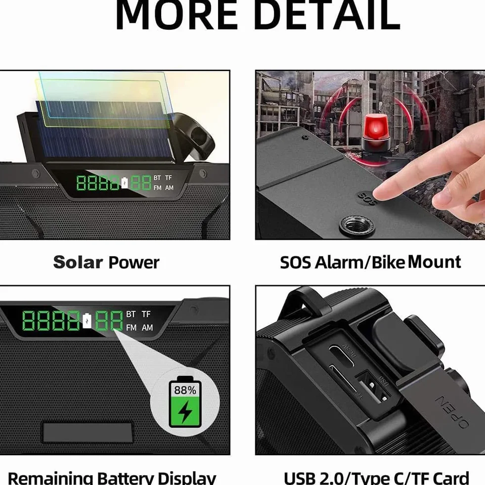nd Up Solar R, korba ręczna i zasilany energią słoneczną DAB R th USB Ph Charr, solarna korba ręczna R th 5000 mAh zasilanie bateryjne, szmaragdowe zastosowanie do kamer, wędrówek