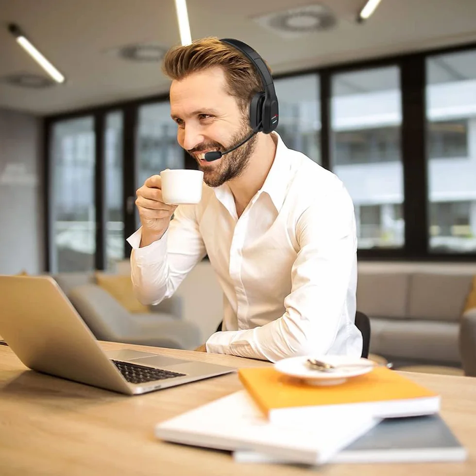 Audiocore Zestaw Słuchawkowy Bluetooth Z Mikrofonem Redukującym Szumy Dla Call Center Słuchawki Nauszne 32 Godziny Rozmów, Bezprzewodowy Zestaw Głośnomówiący Kompatybilny Z Asystentem Google