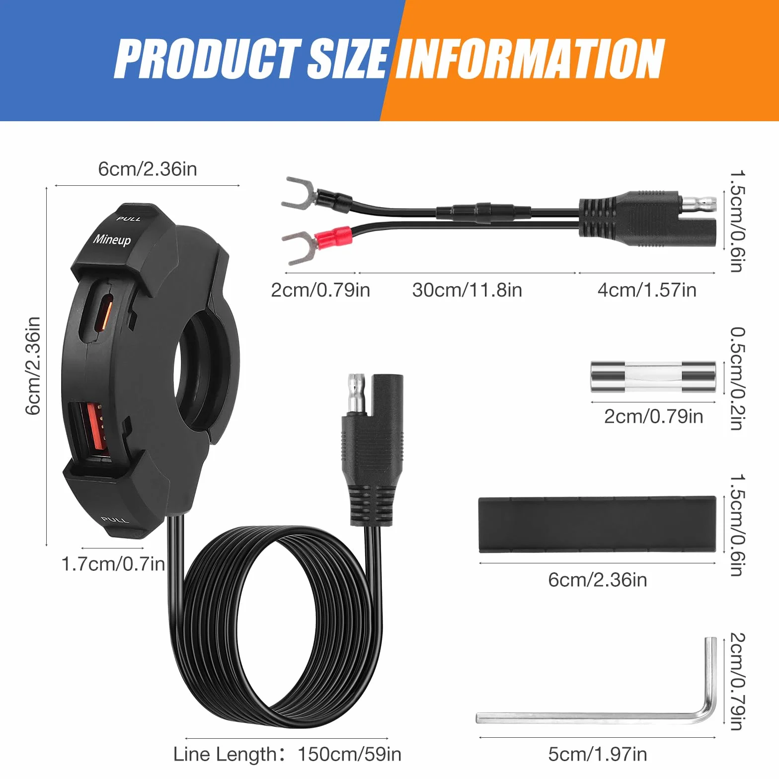 Mineup Gniazdo USB do motocykla, ładowarka samochodowa szybkie ładowanie 18 W USB-A i 30 W PD typ C, gniazdo zasilania do 12V / 24V Marine Motorcycle Camper