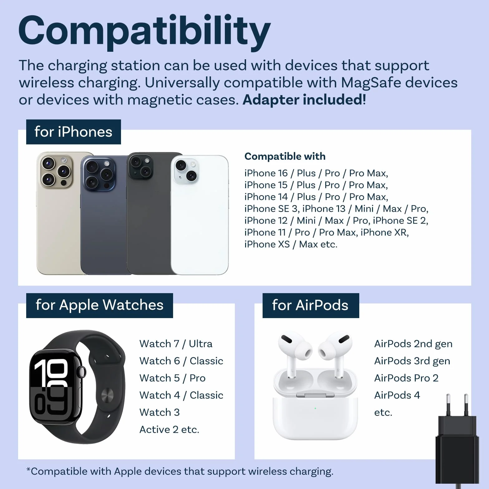 Bezprzewodowa Ladowarka do iPhone, Apple Watch i AirPods by MMOBIEL – 18W Bezprzewodowa Stacja Ladująca 3 w 1 MagSafe - Stacja Dokująca do Szybkiego ładowania - W Zestawie Adapter 20W – Czarny